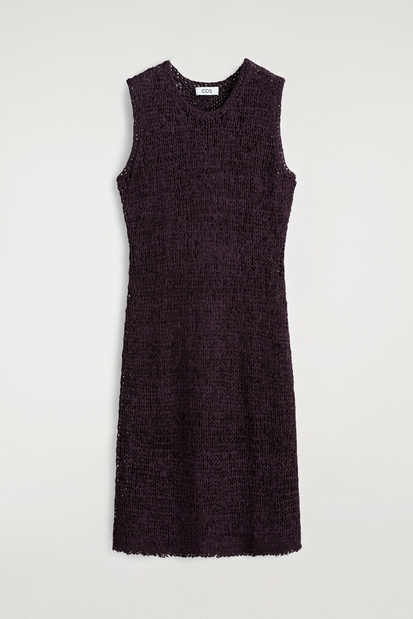 CROCHET-KNIT TAPE-YARN MIDI DRESSBORDEAUX