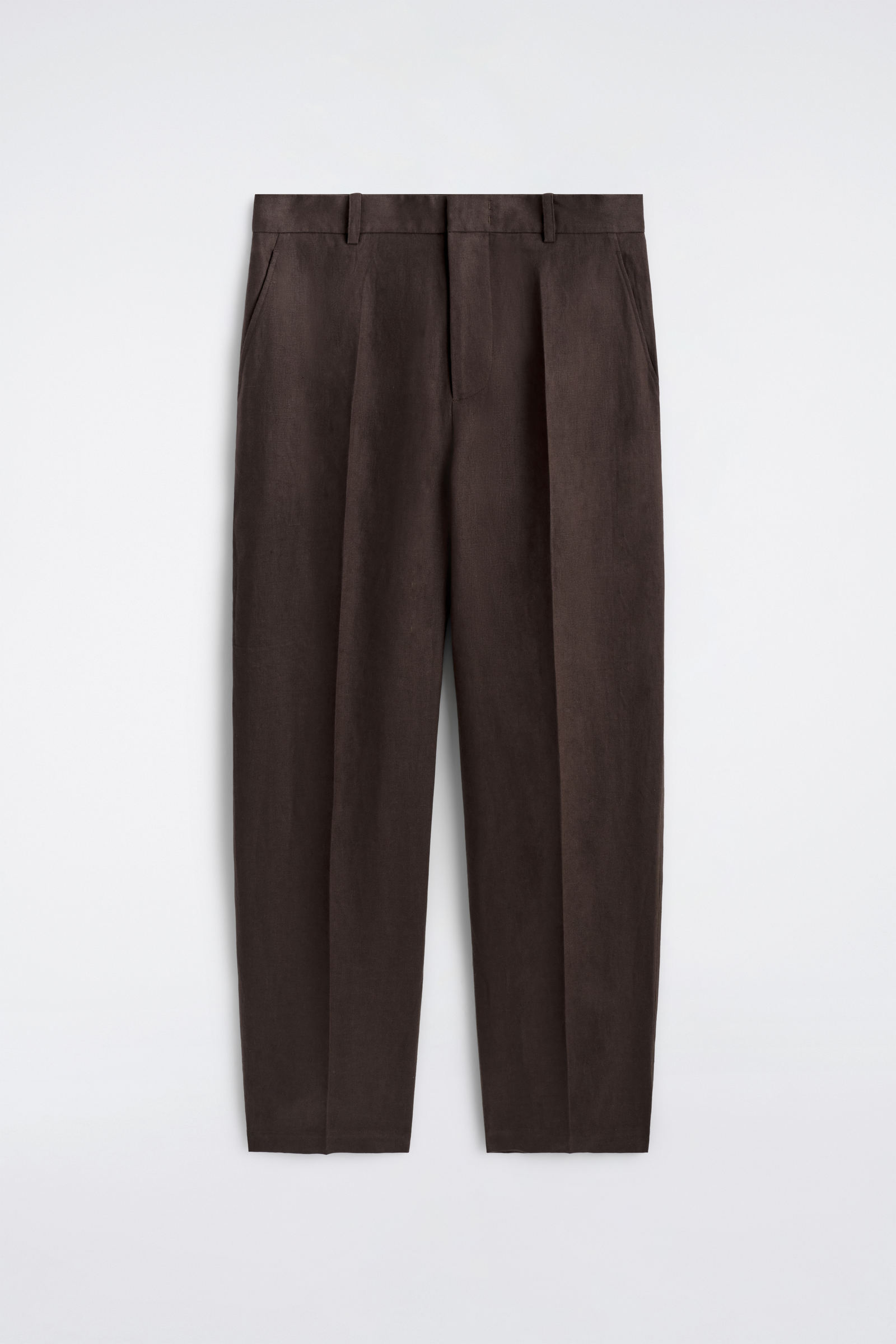 RELAXED LINEN TAPERED TROUSERSDARK BROWN