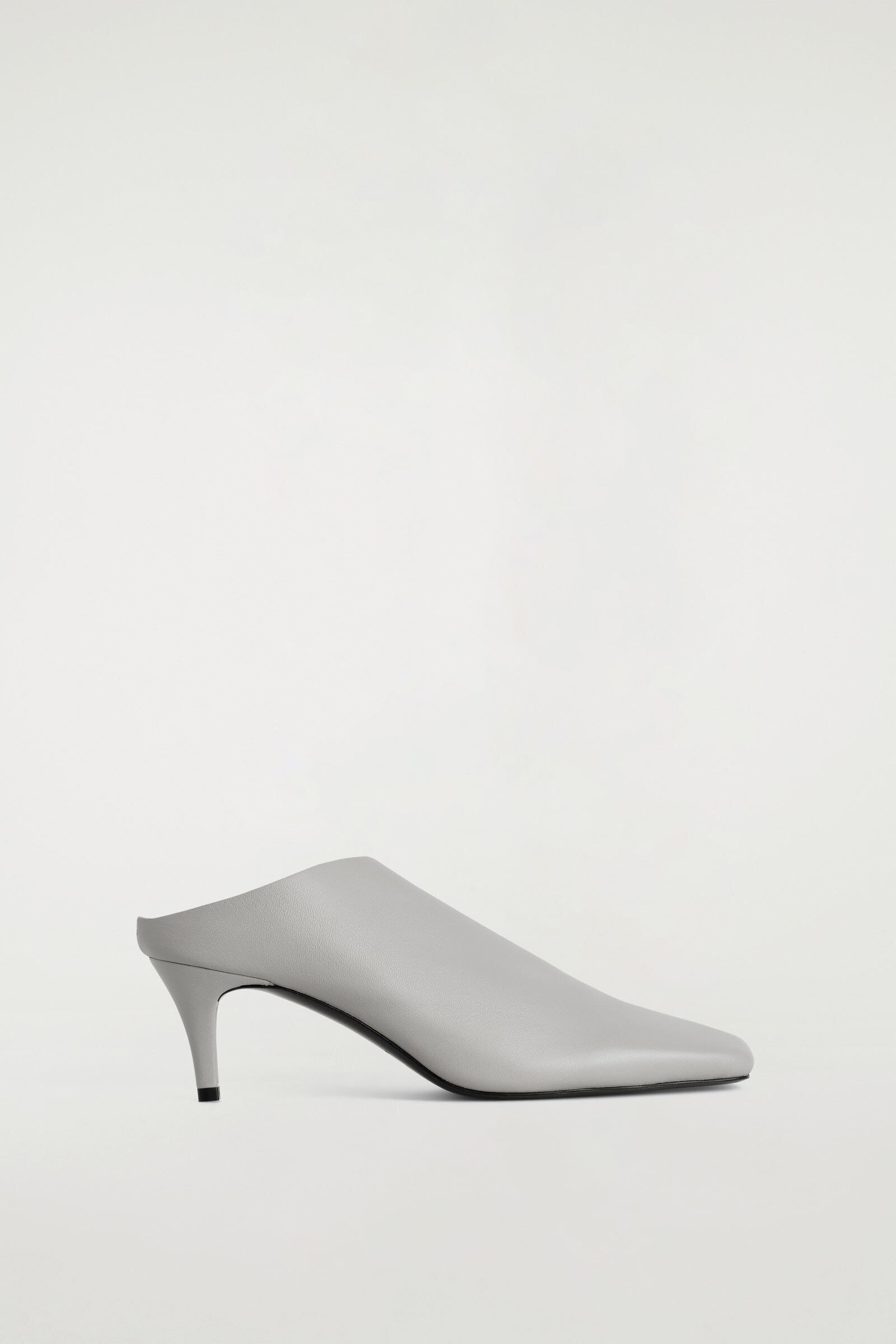 DRAPED LEATHER KITTEN-HEEL MULESDOVE GREY