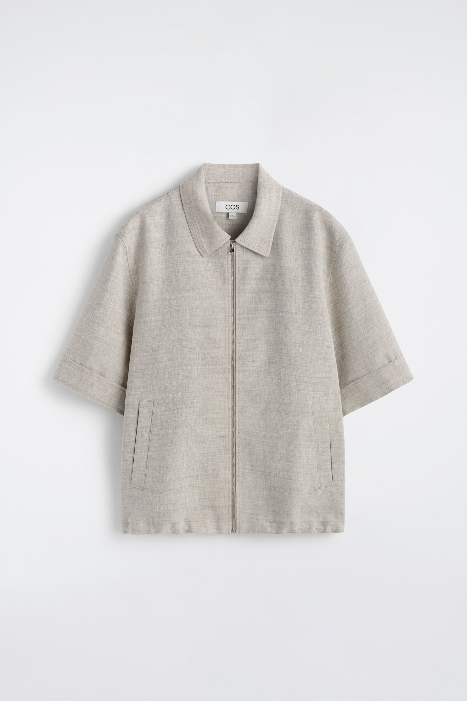 LINEN-WOOL SHORT-SLEEVED ZIP-UP SHIRTSTONE MÉLANGE
