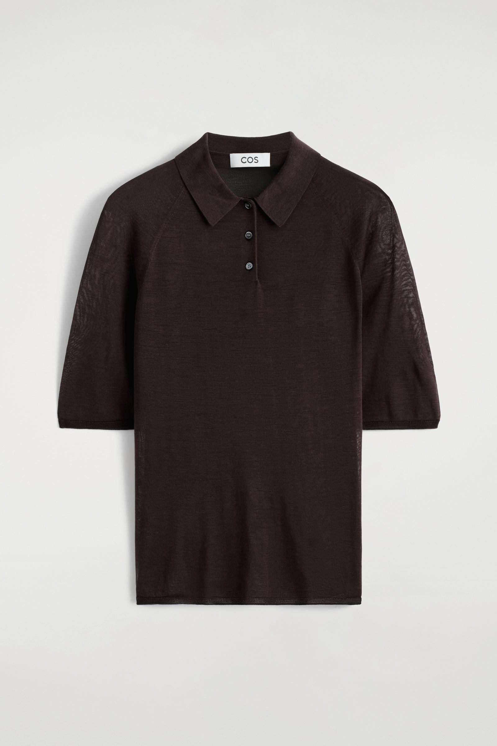 SHEER KNITTED SILK POLO SHIRTBITTER CHOCOLATE