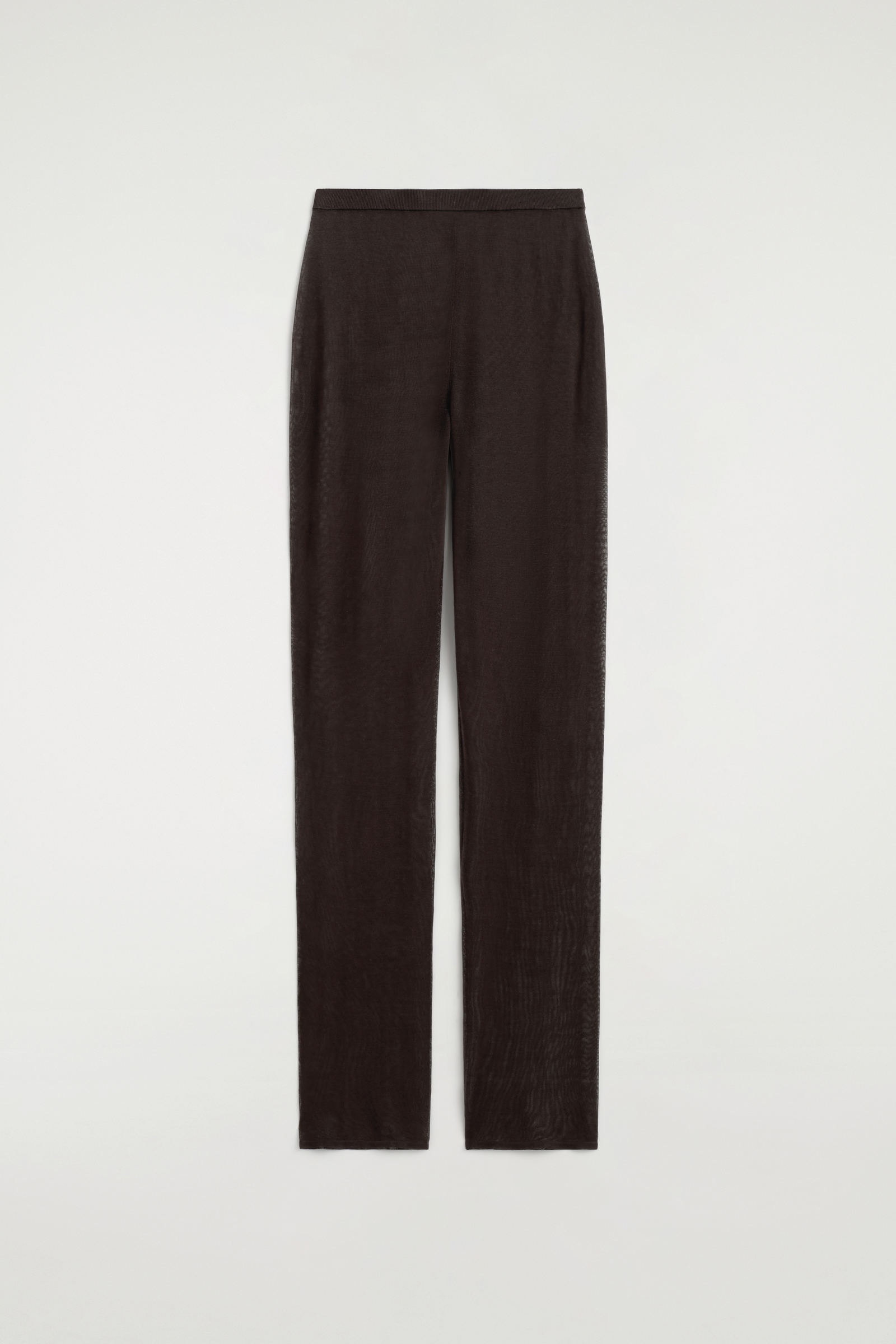 SEAMLESS SHEER KNITTED SILK TROUSERSBITTER CHOCOLATE