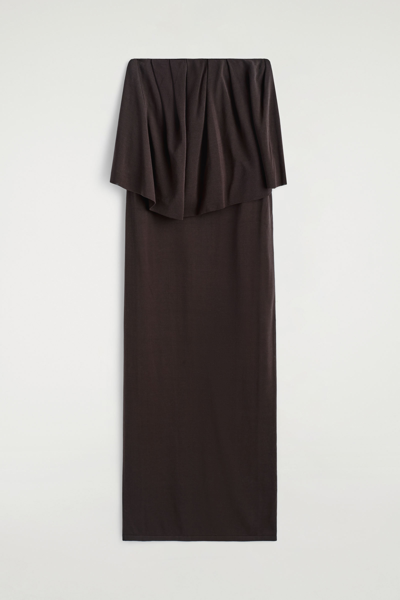 LAYERED SHEER-KNIT BANDEAU MAXI DRESSBITTER CHOCOLATE