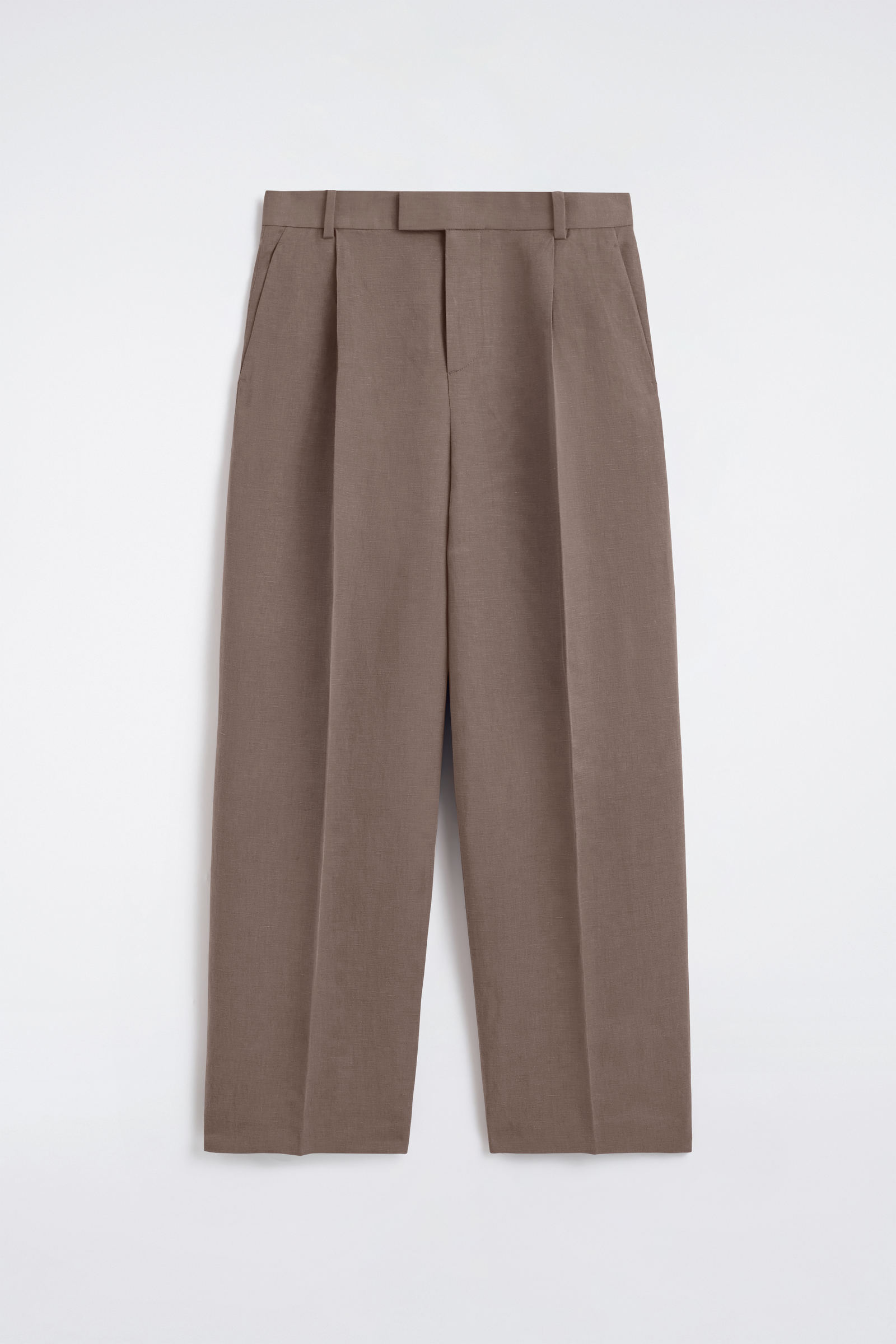 LINEN-BLEND RELAXED-FIT WIDE-LEG TROUSERSBROWN