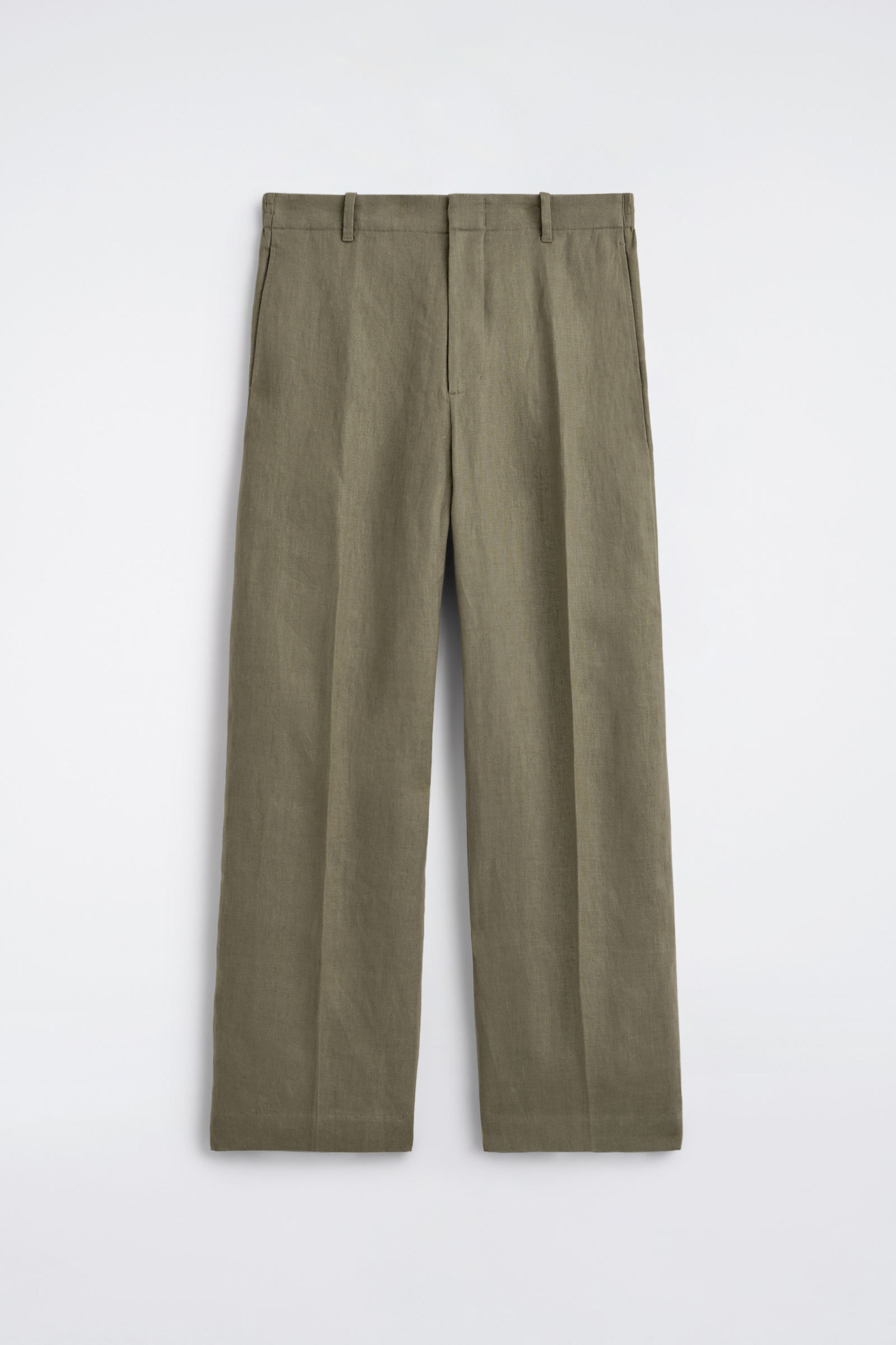 LINEN RELAXED-FIT STRAIGHT-LEG TROUSERSKHAKI