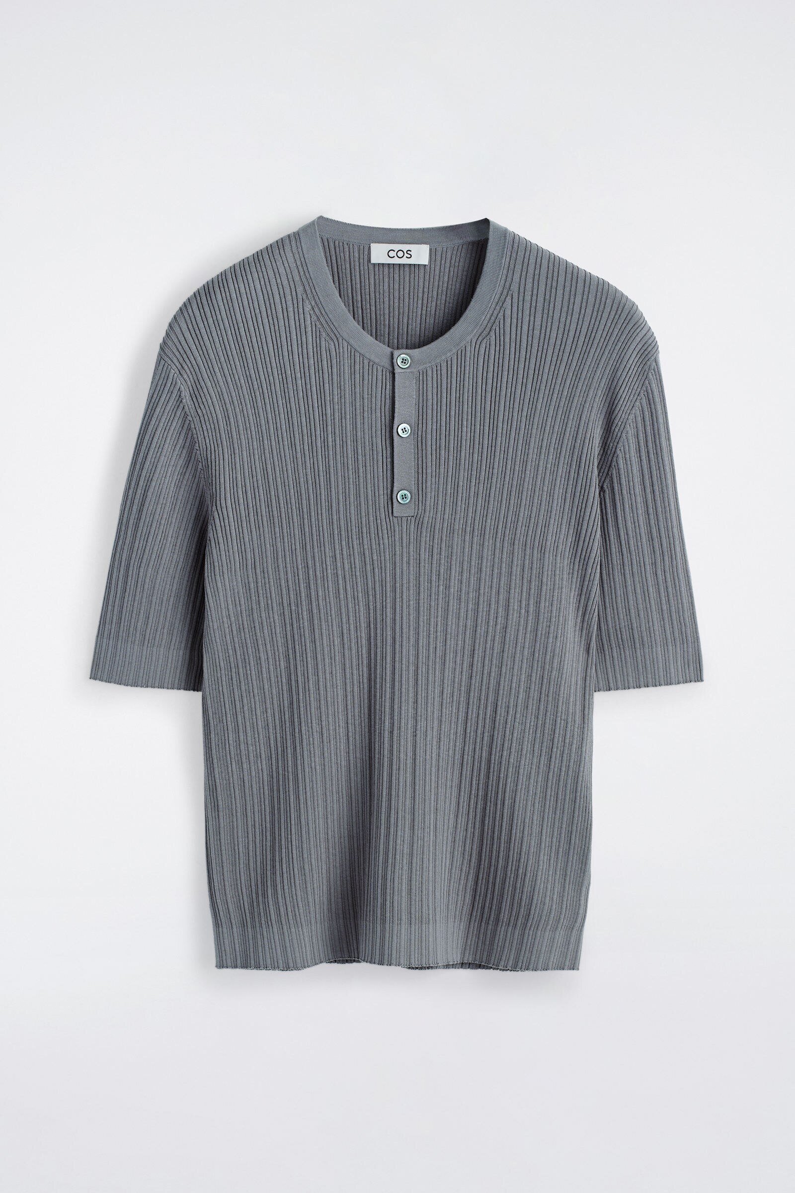 SILK-COTTON HENLEY T-SHIRTSLATE