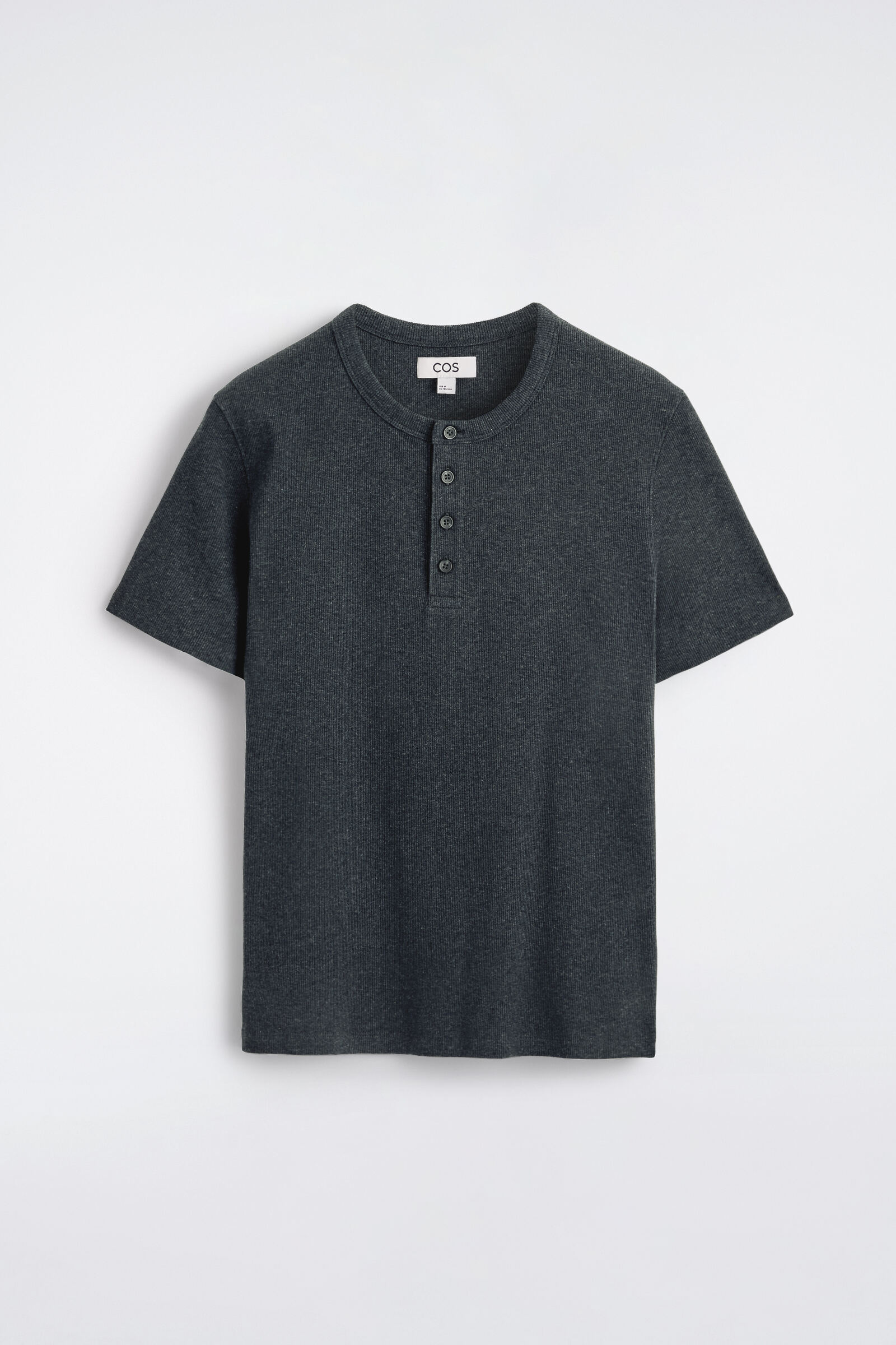 SLIM-FIT RIBBED HENLEY T-SHIRTNAVY MÉLANGE