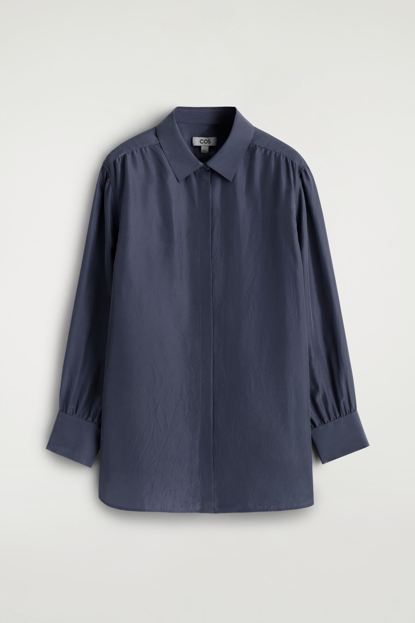 GATHERED WASHED-SILK SHIRTNAVY