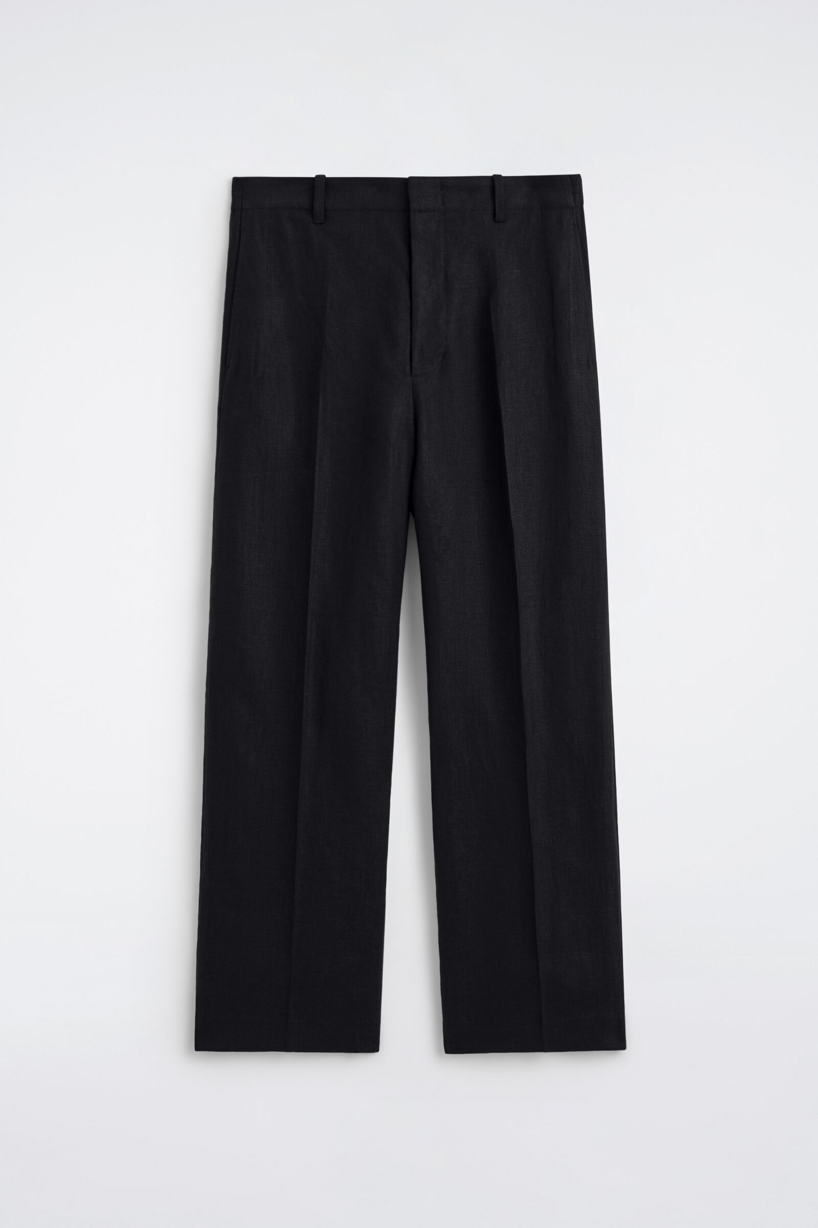 LINEN RELAXED-FIT STRAIGHT-LEG TROUSERSBLACK MÉLANGE