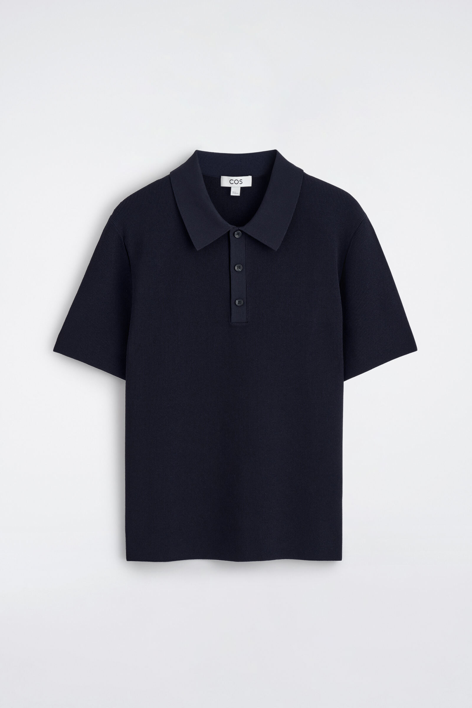 SLIM RIBBED BOUCLÉ-KNIT POLO SHIRTNAVY