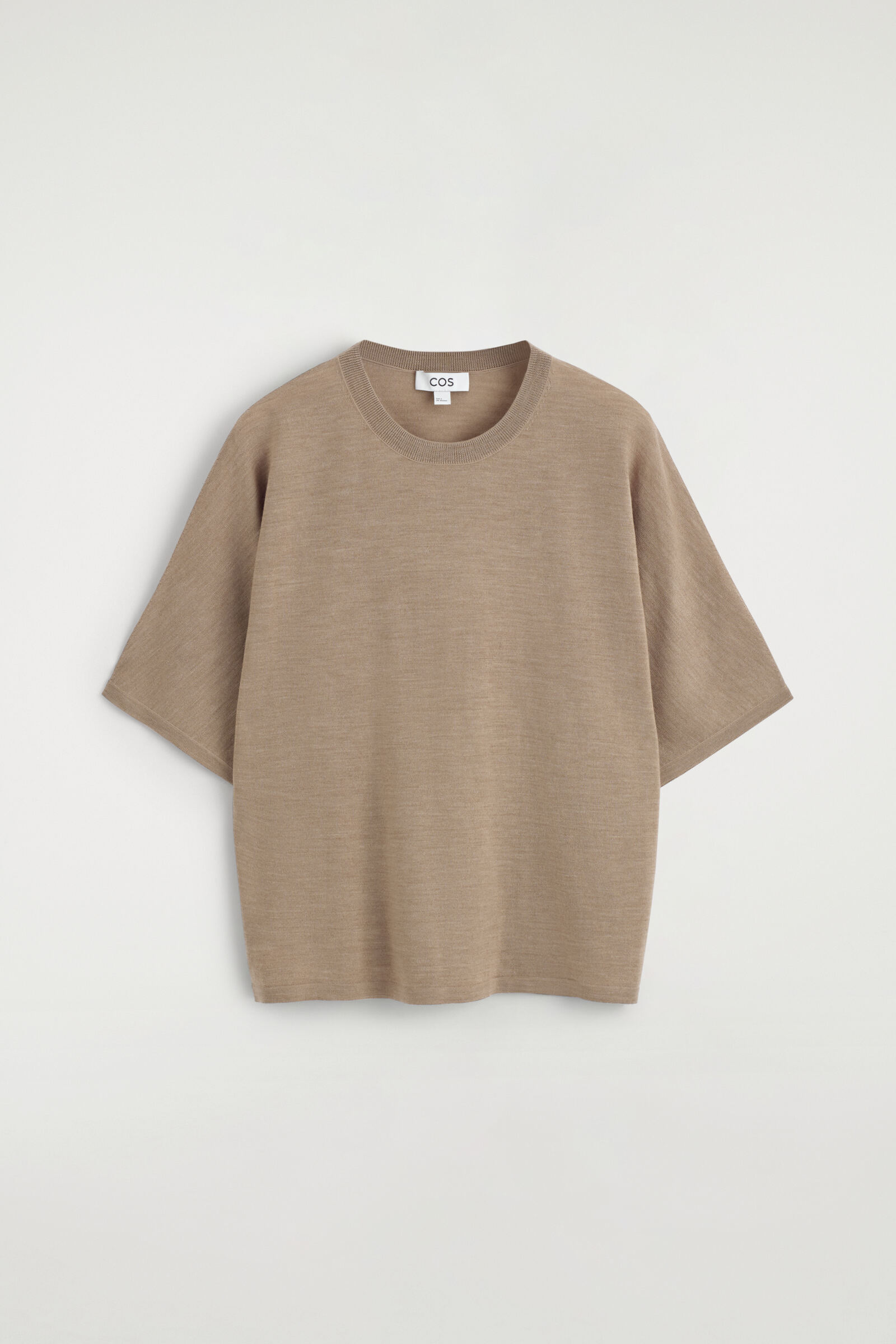 KNITTED MERINO WOOL T-SHIRTLIGHT-BROWN MÉLANGE