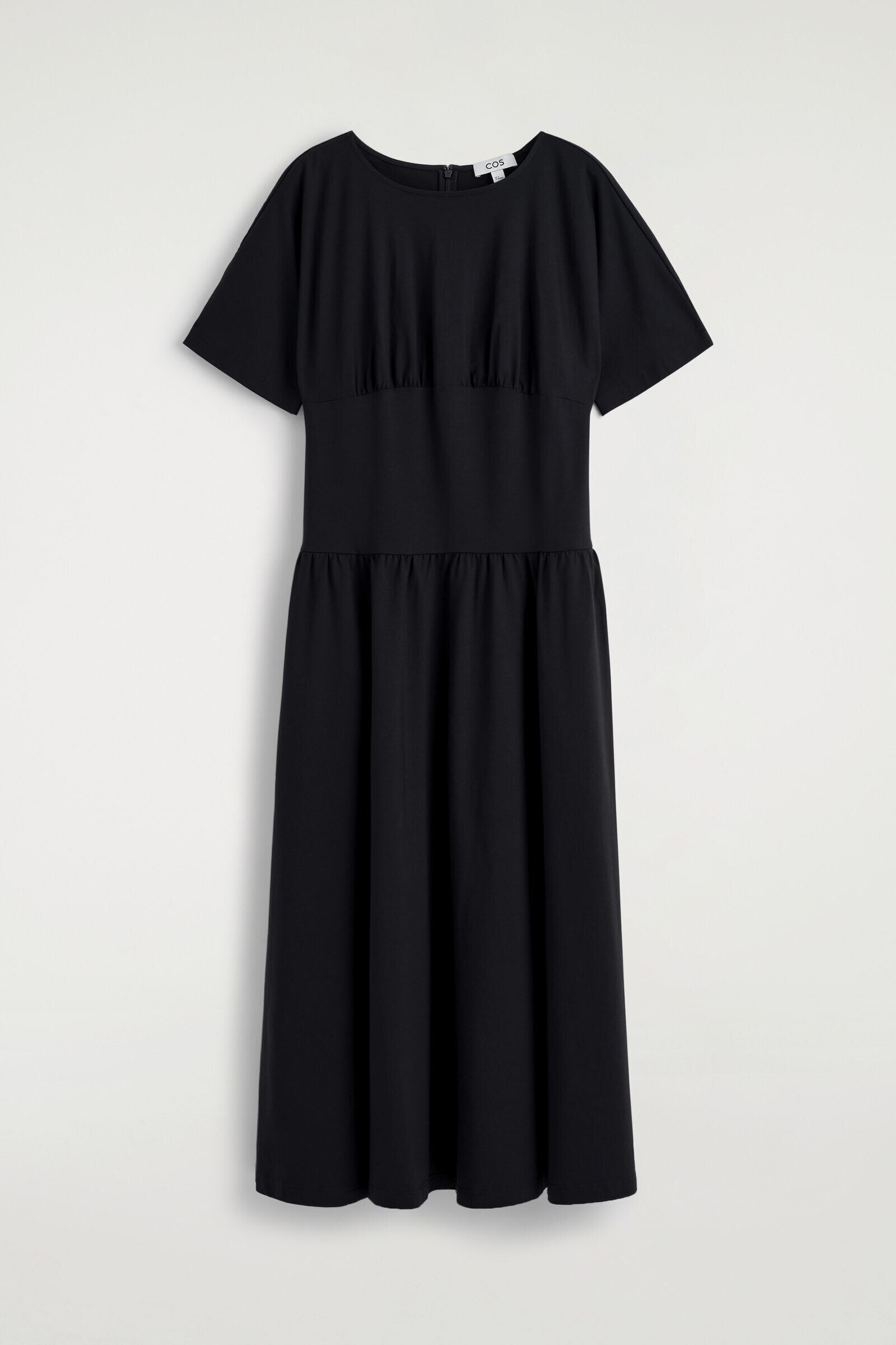 WAISTED COTTON MIDI DRESSBLACK