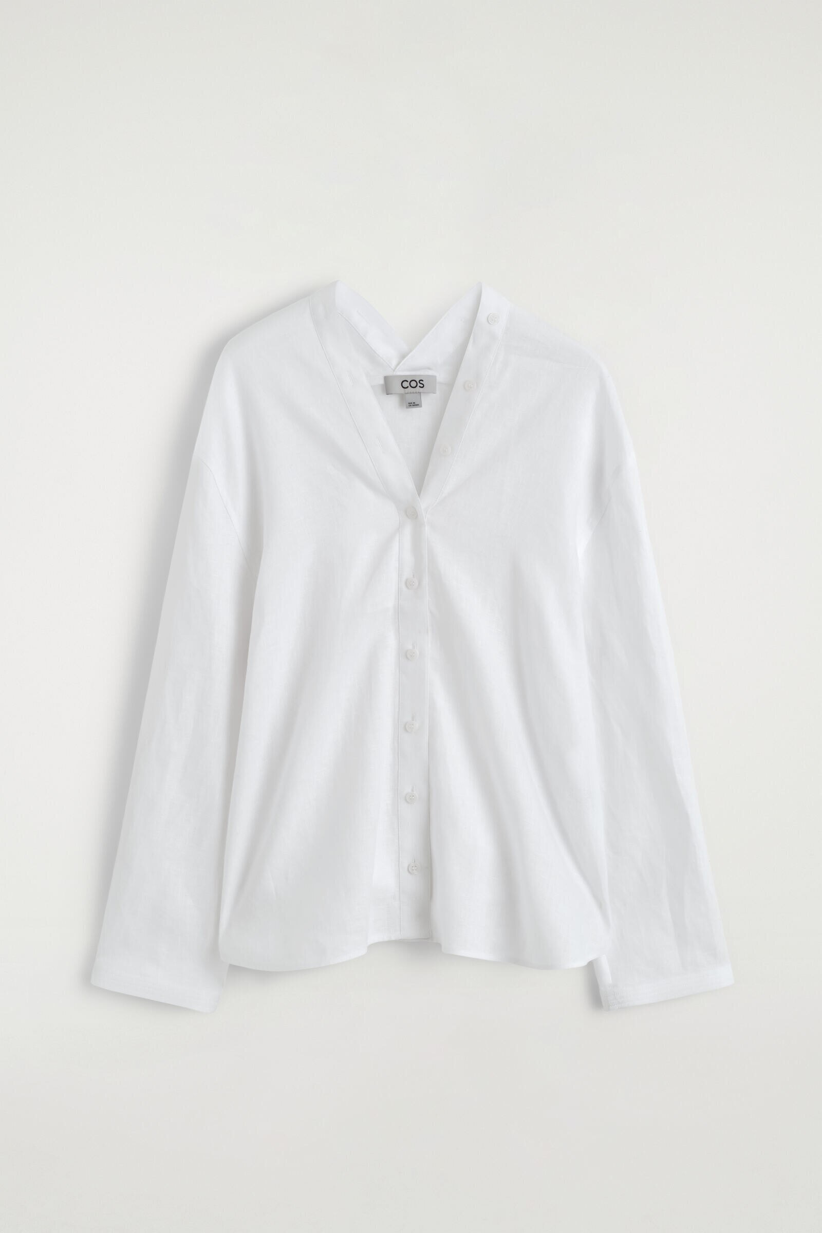 BUTTON-DETAIL LINEN V-NECK SHIRTWHITE