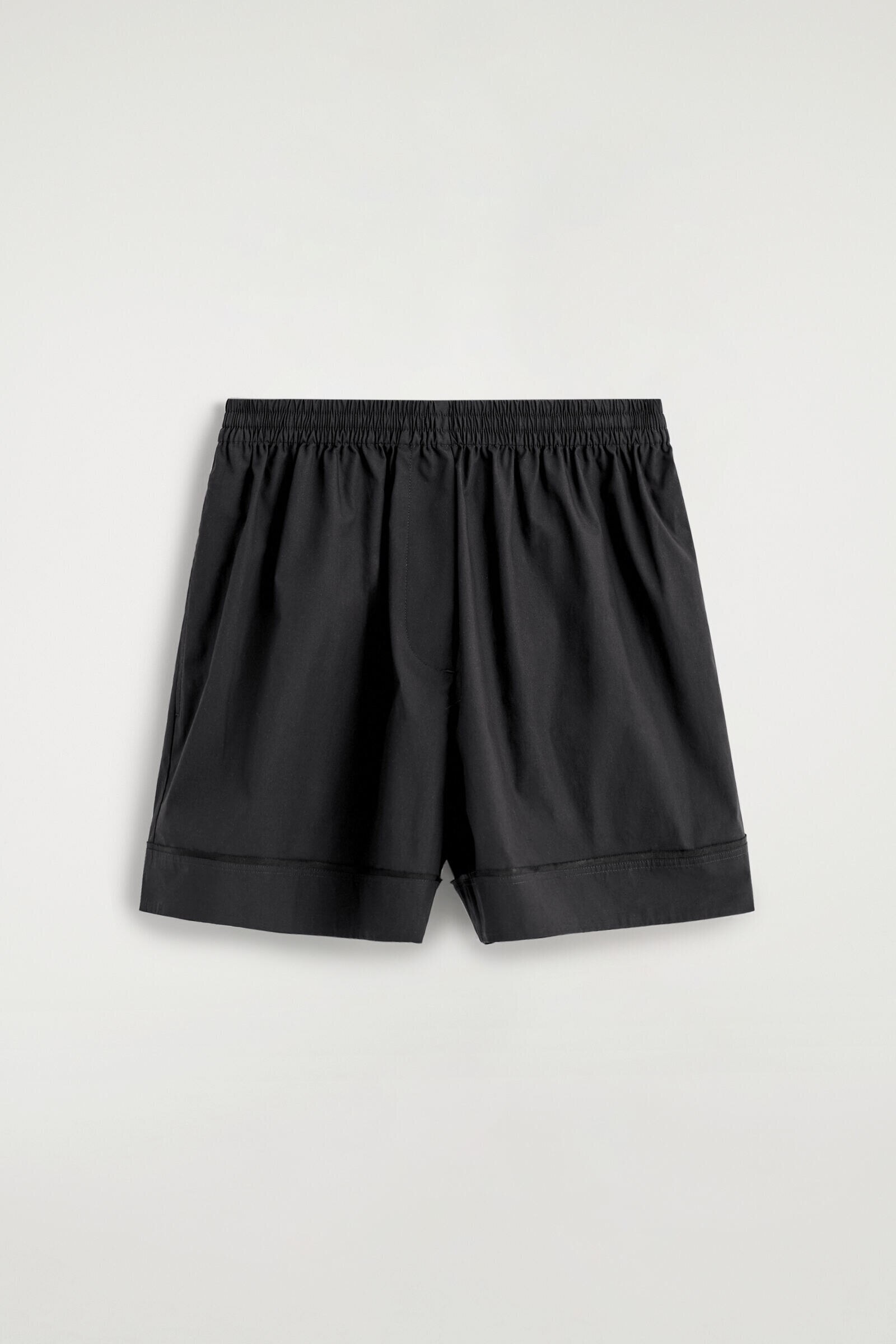 ELASTICATED GROSGRAIN-DETAIL COTTON SHORTSBLACK