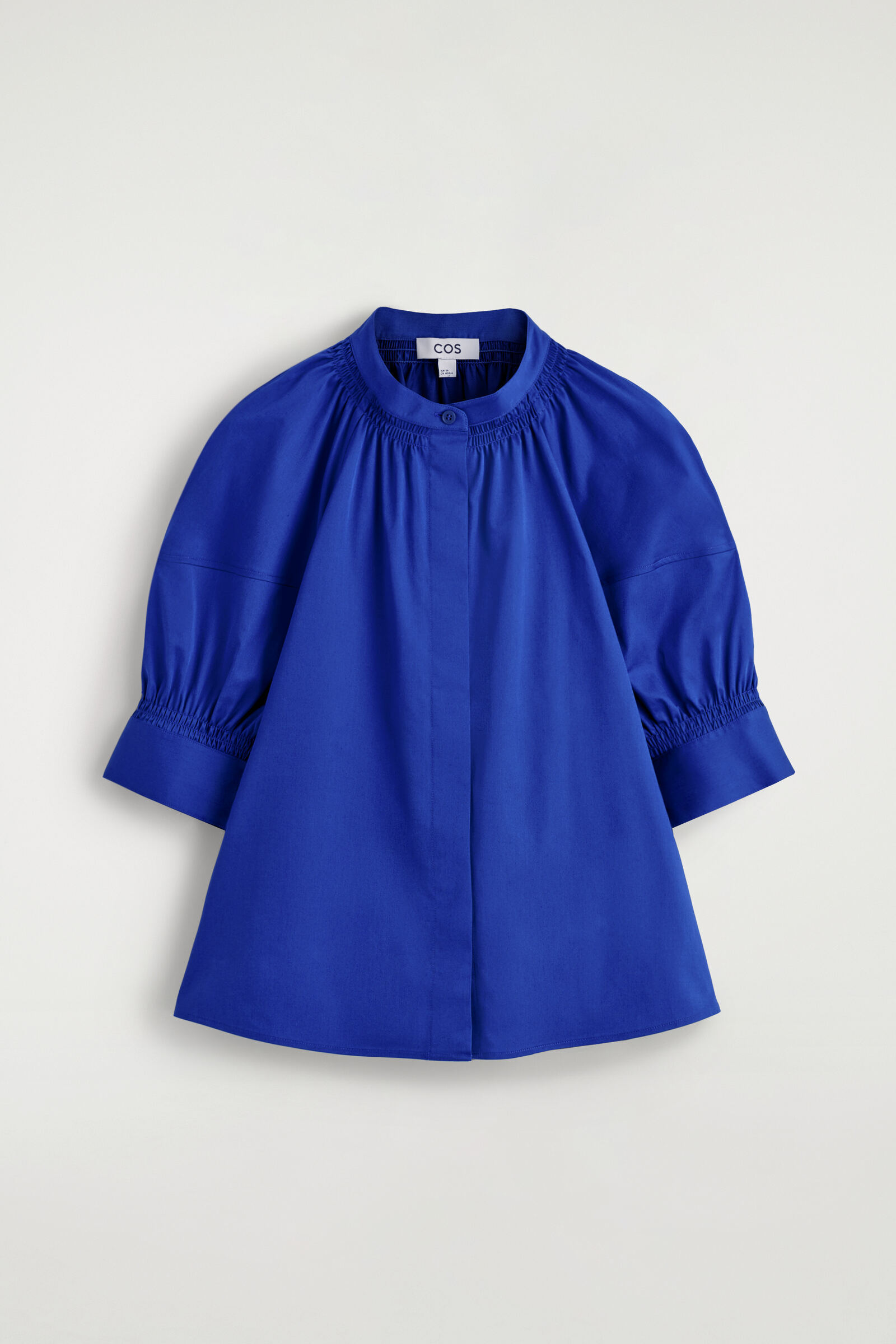 SMOCKED PUFF-SLEEVE BLOUSEBLUE