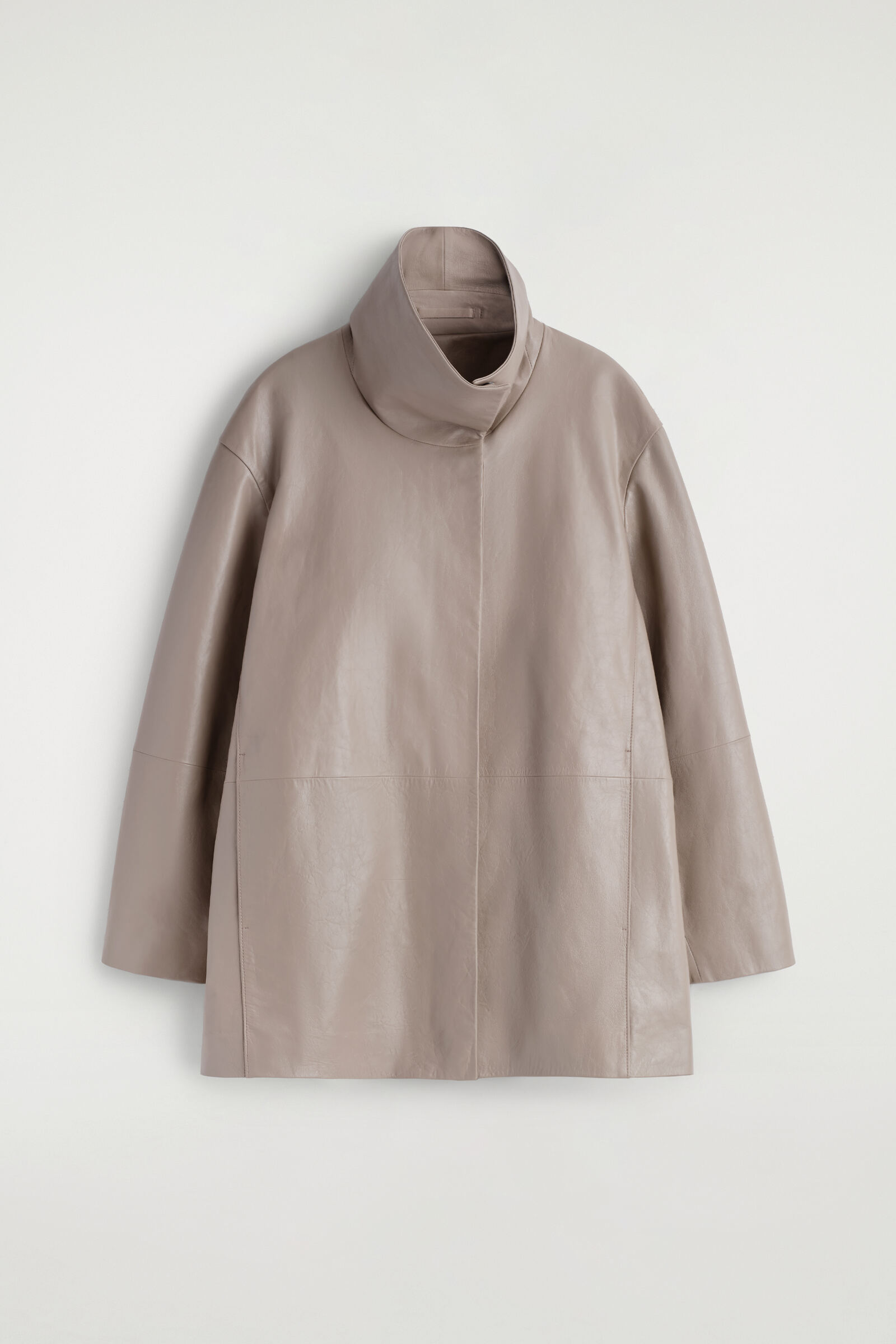 OVERSIZED LEATHER FUNNEL-NECK BOMBER JACKETWHEAT