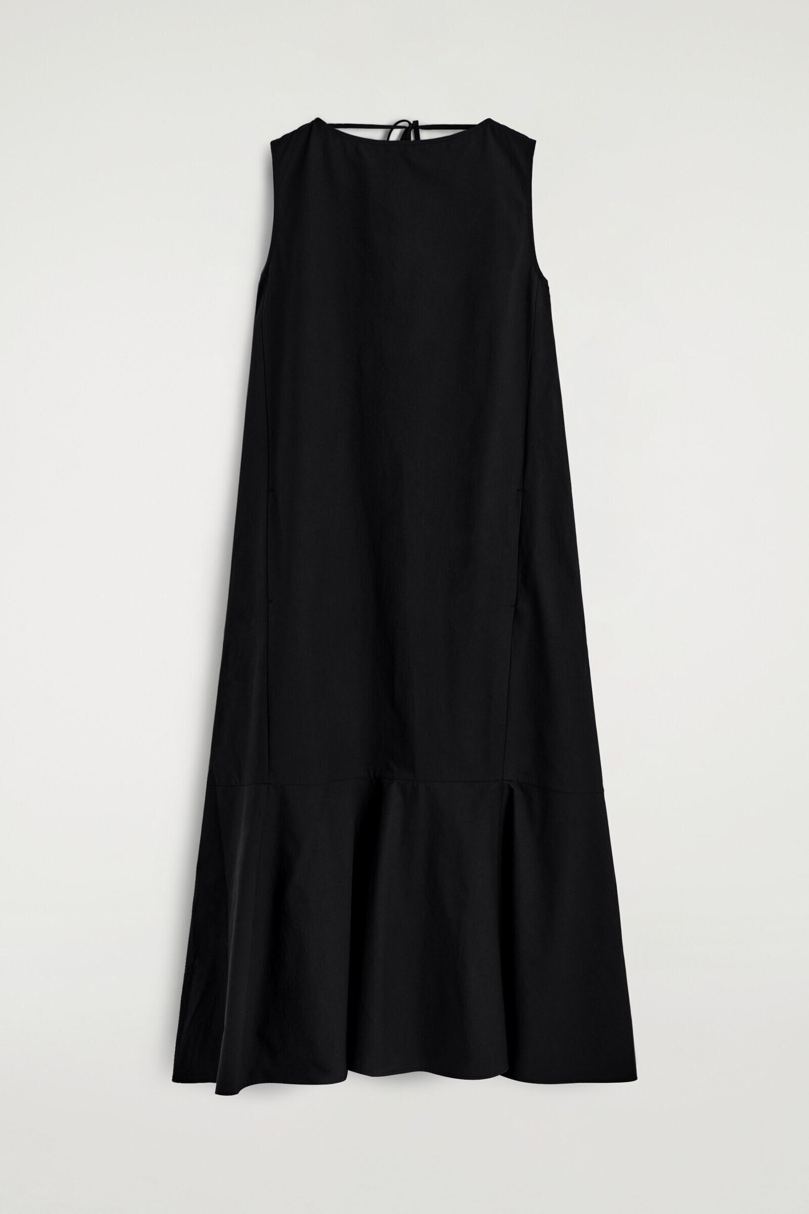 DROPPED-HEM COTTON MIDI DRESSBLACK
