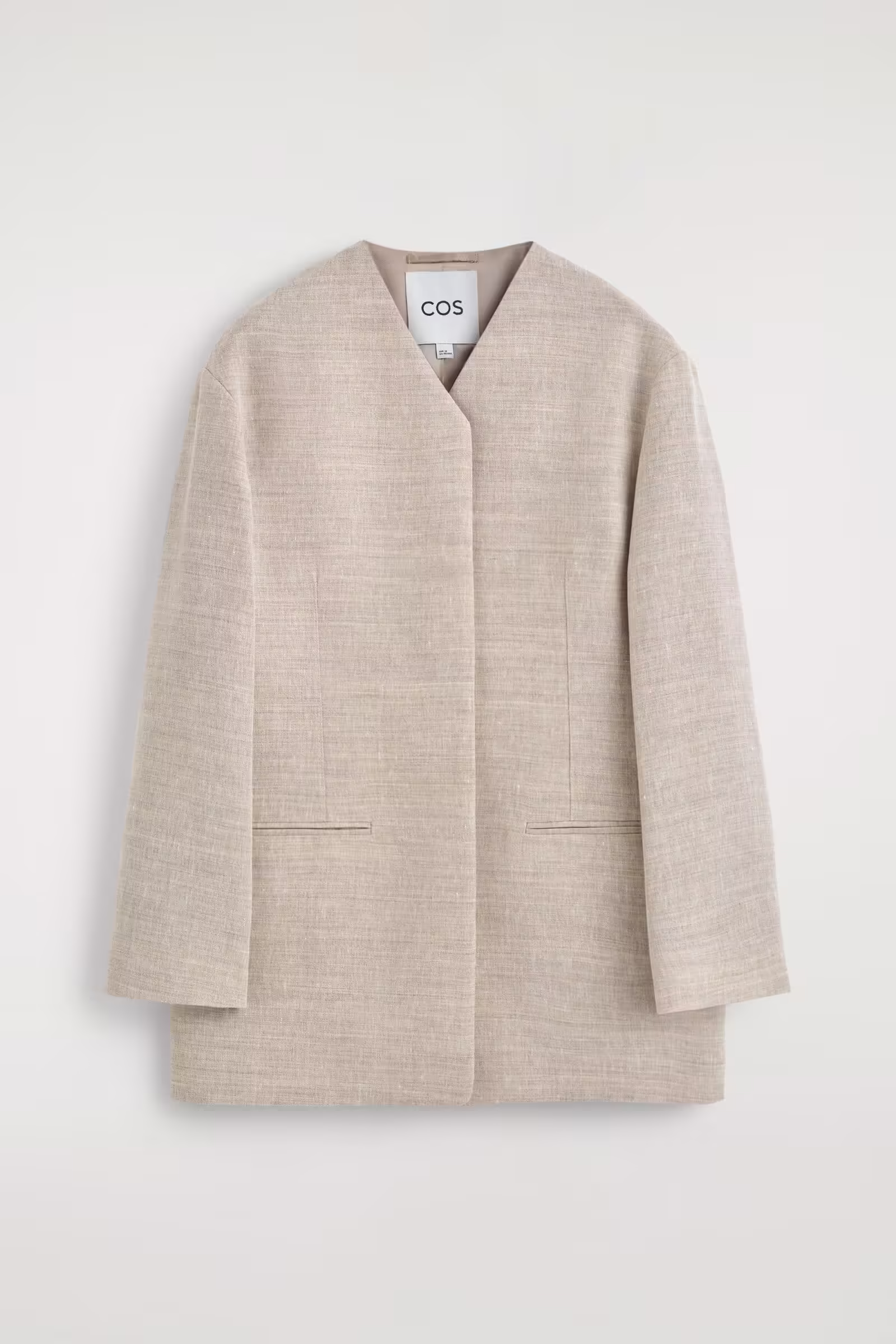 STRUCTURED COLLARLESS LINEN BLAZERBEIGE MÉLANGE