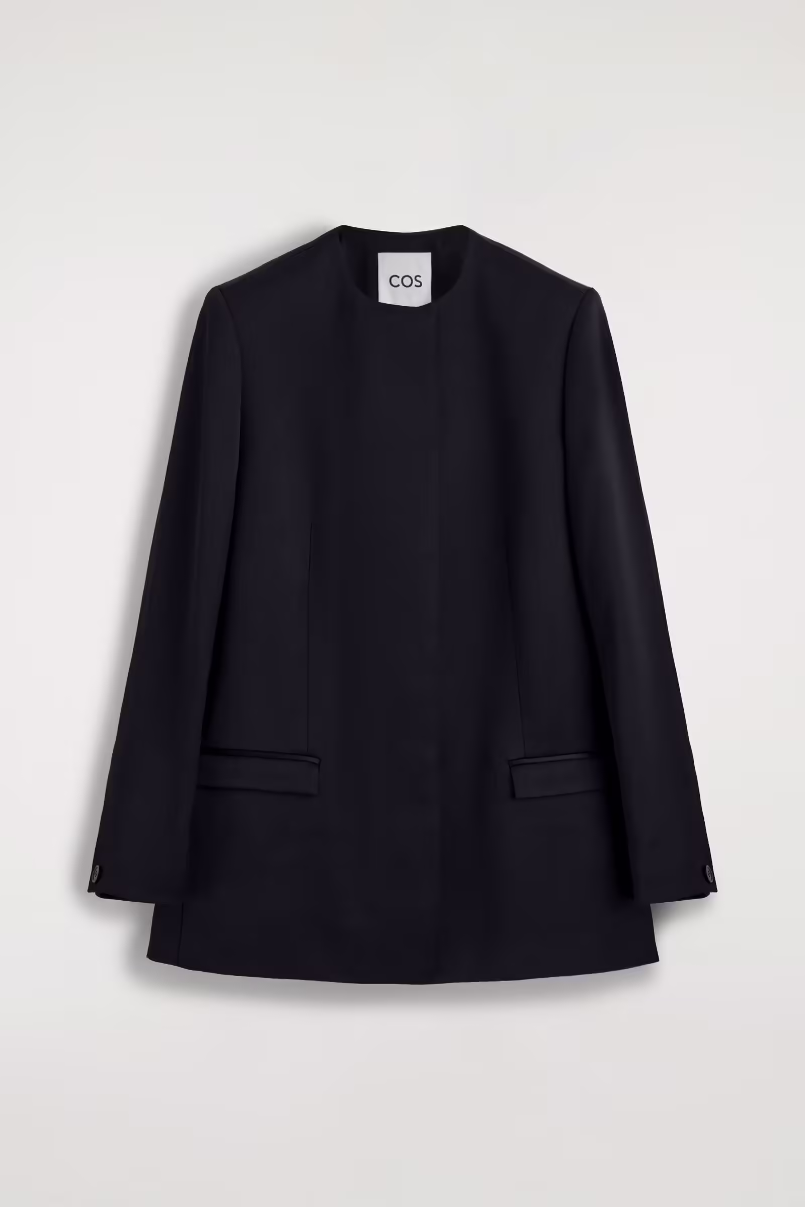 STRUCTURED COLLARLESS SATIN BLAZERBLACK