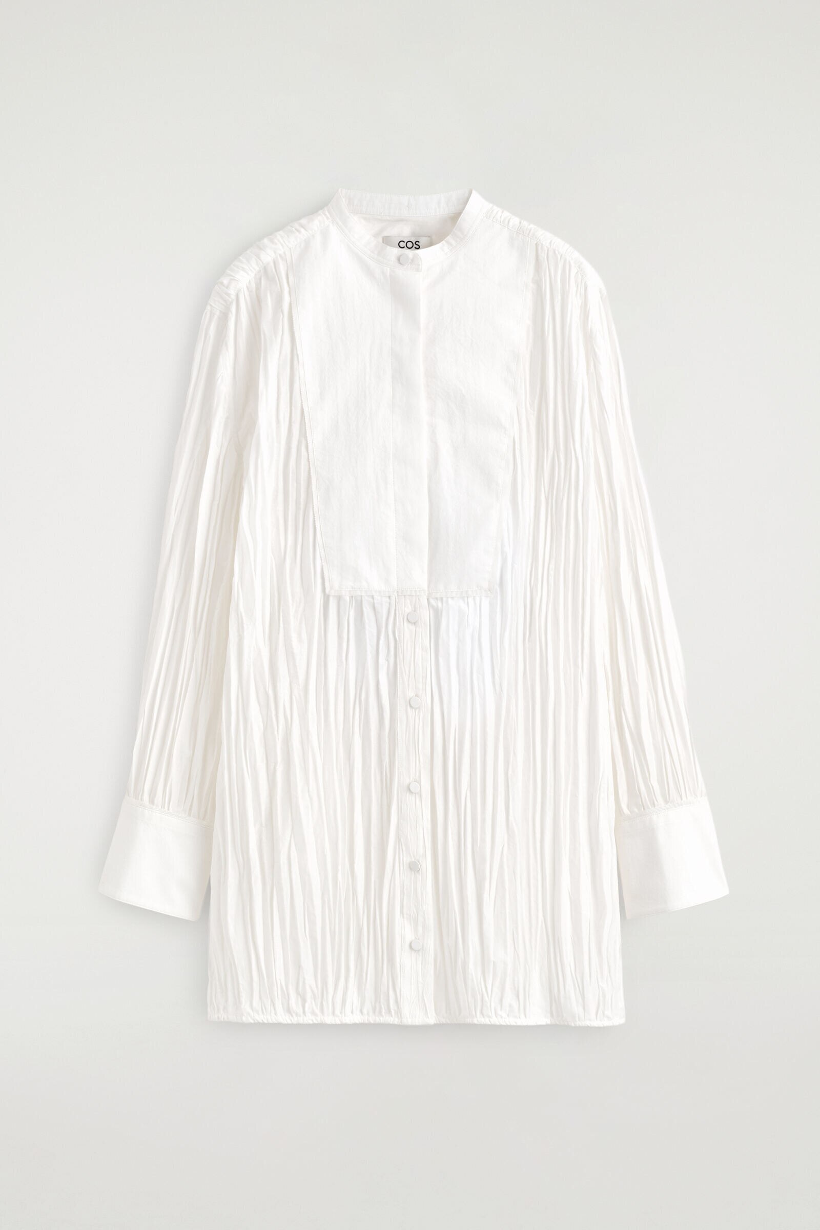 BIB-FRONT CRINKLED-COTTON SHIRTWHITE