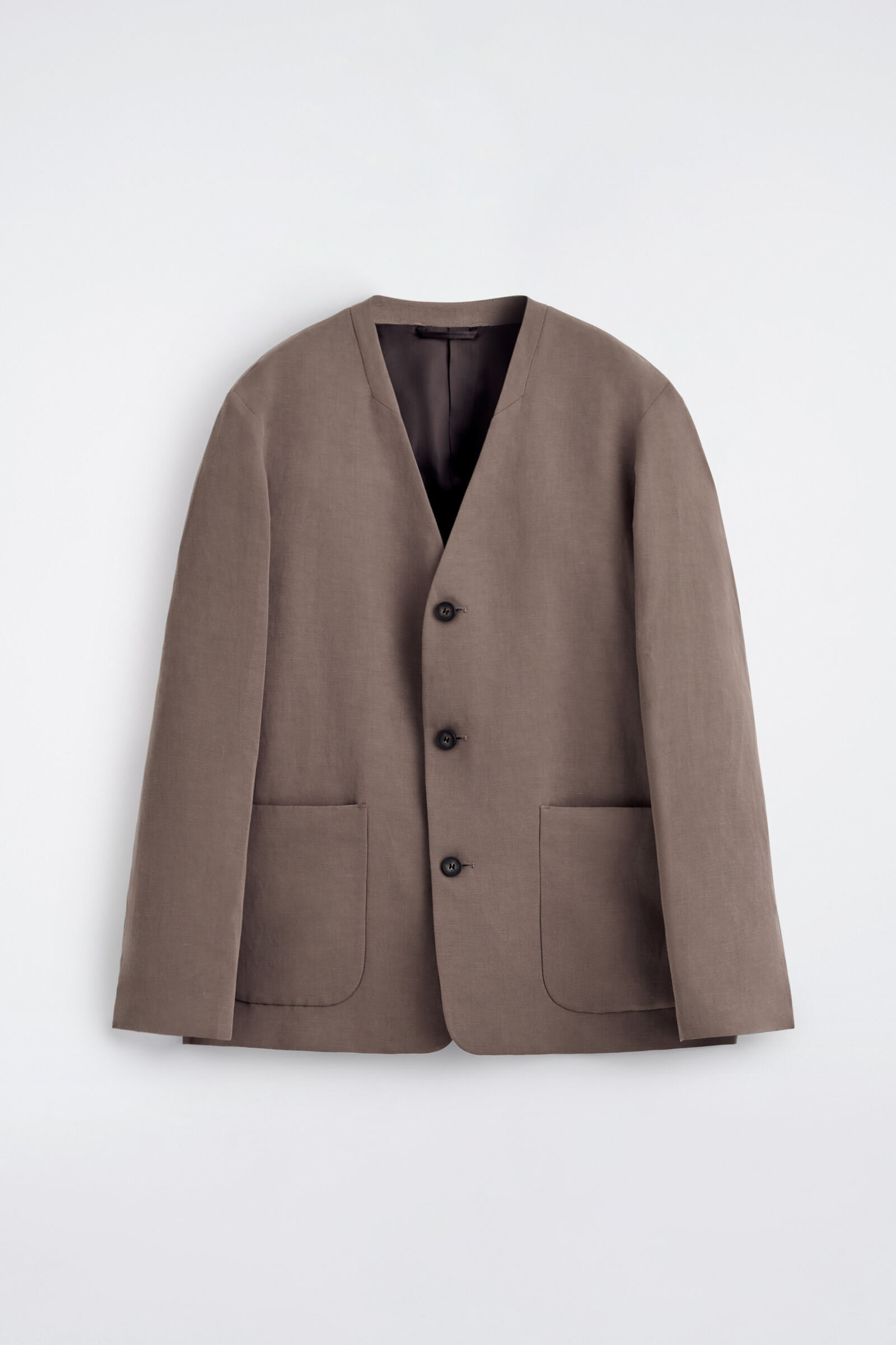 COLLARLESS LINEN-BLEND BLAZERBROWN