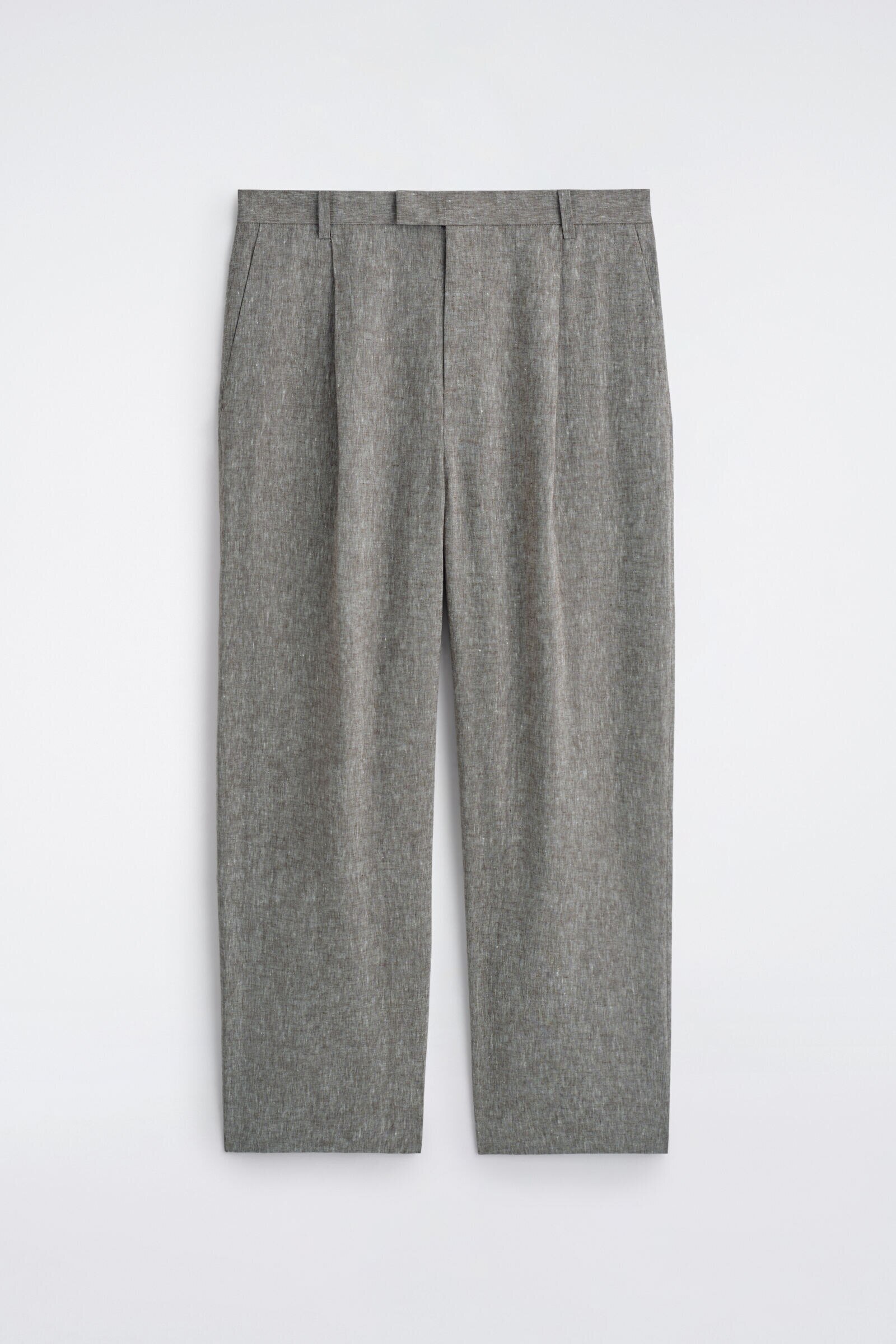 LINEN RELAXED-FIT WIDE-LEG TROUSERSGREY MÉLANGE