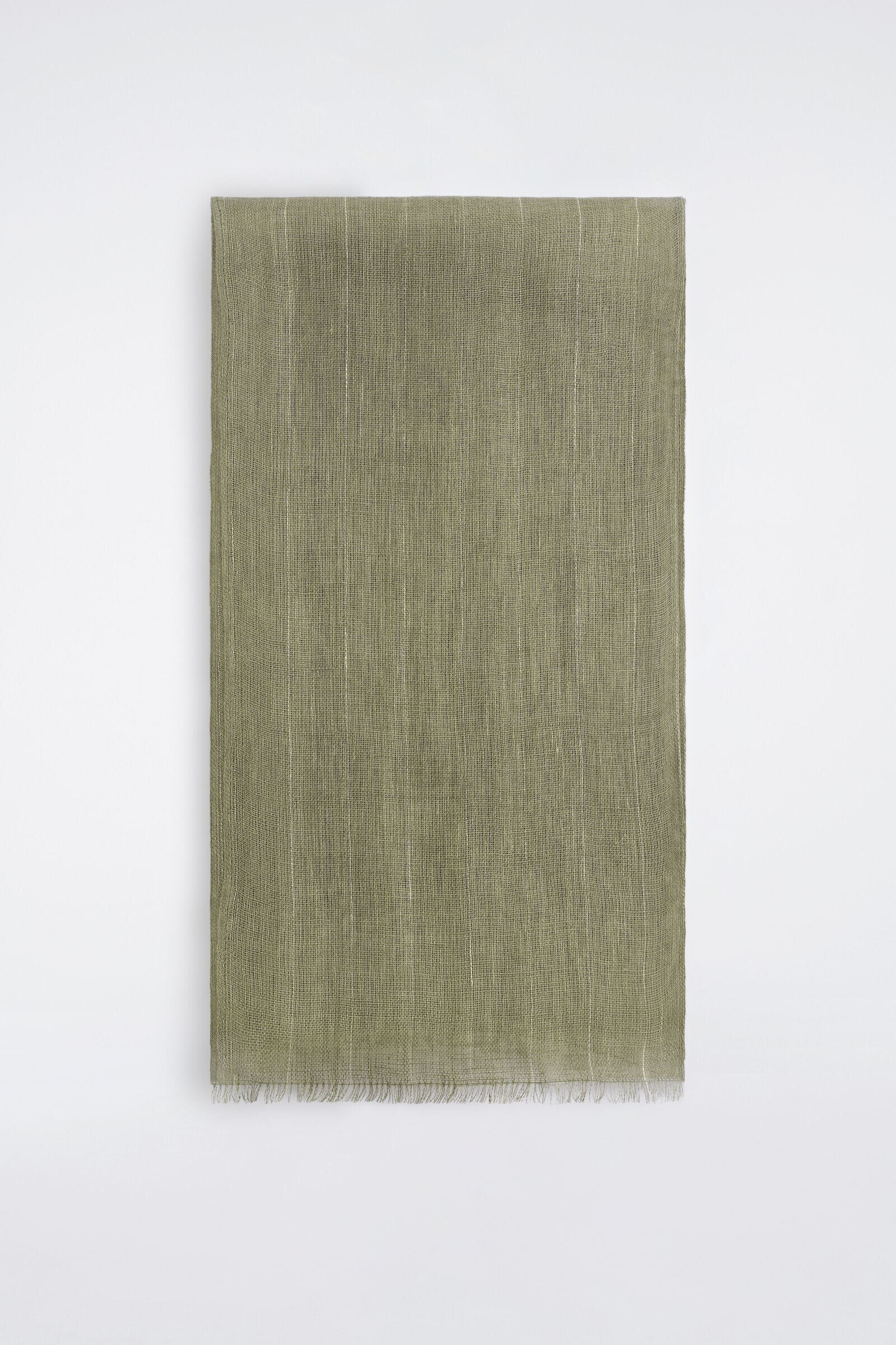 FRINGED LINEN SCARFKHAKI / STRIPED