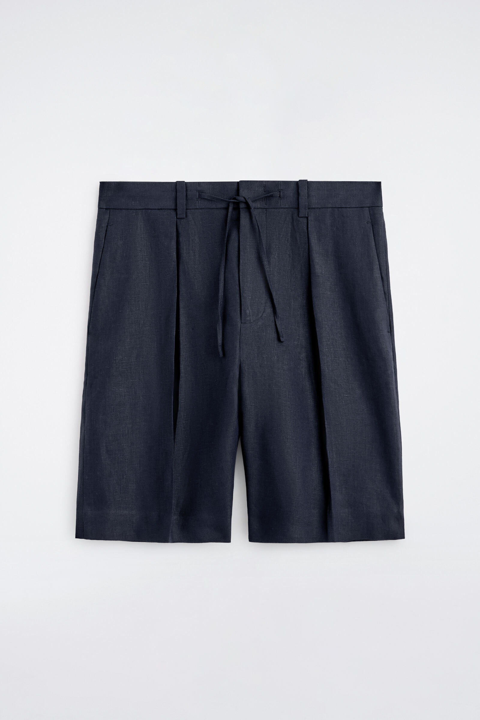 PLEATED LINEN DRAWSTRING SHORTSNAVY