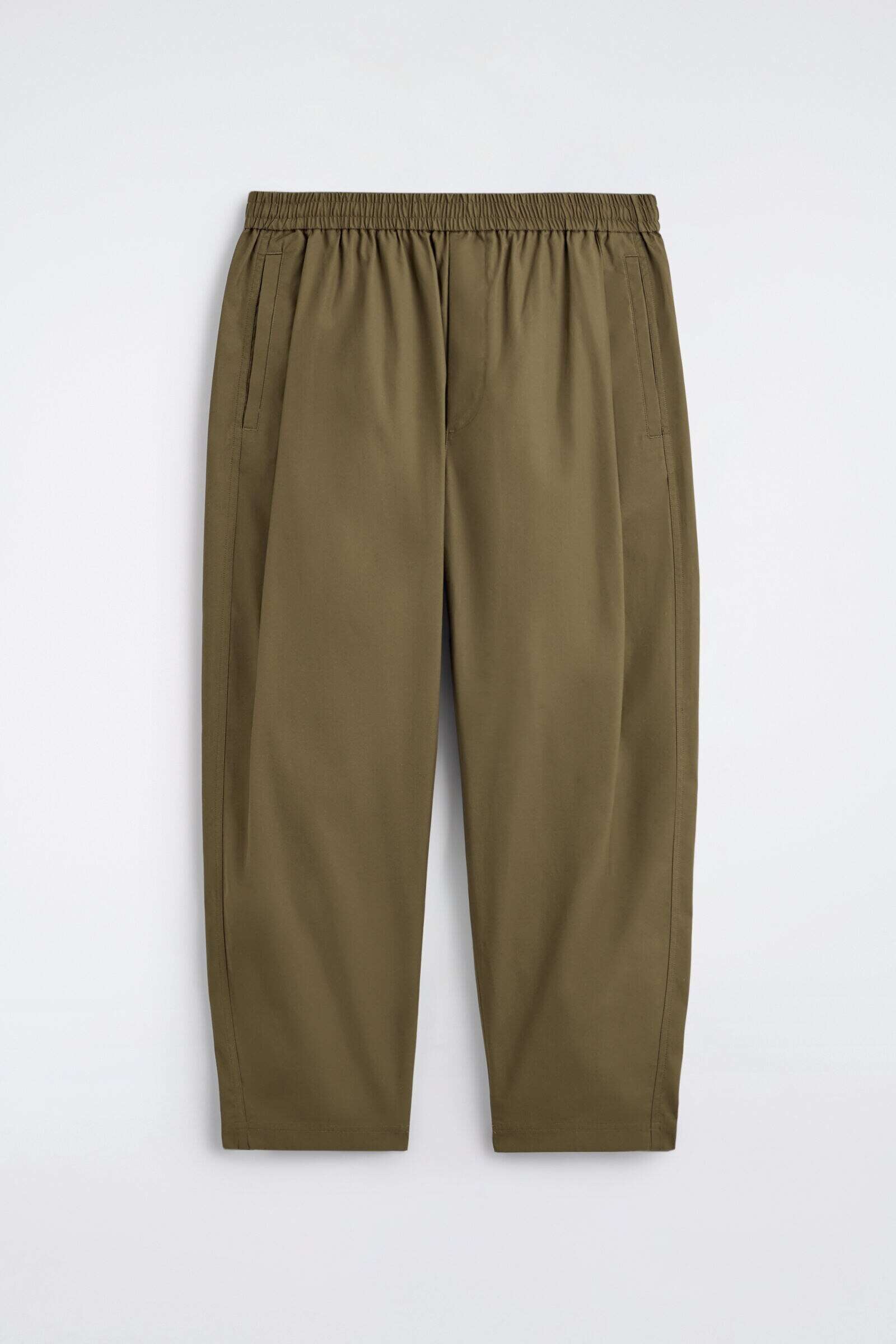 CROPPED ELASTICATED RELAXED-FIT WIDE-LEG TROUSERSKHAKI