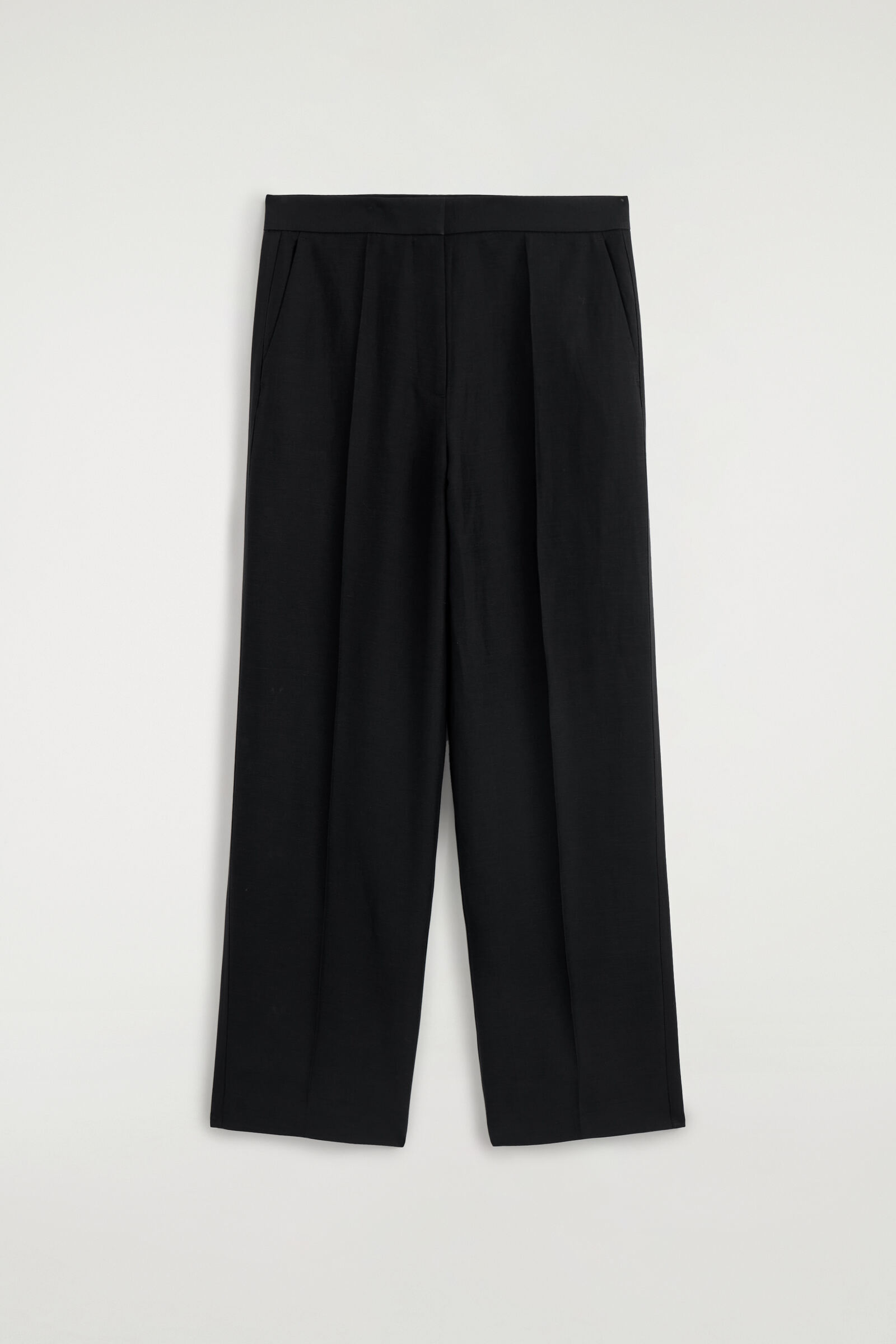 TAILORED LINEN-BLEND STRAIGHT-LEG TROUSERSBLACK