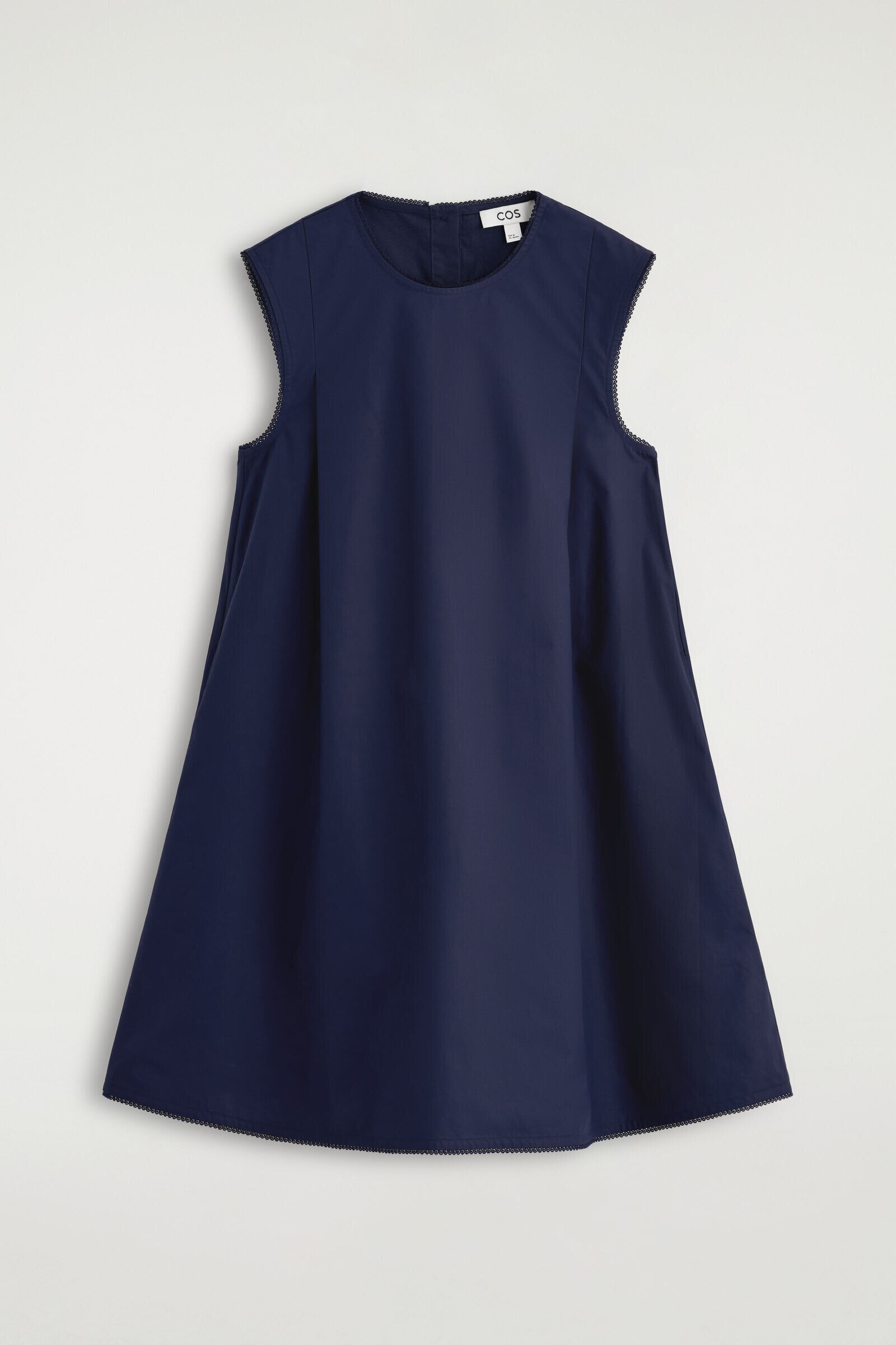 PICOT-TRIMMED PLEATED MINI DRESSNAVY