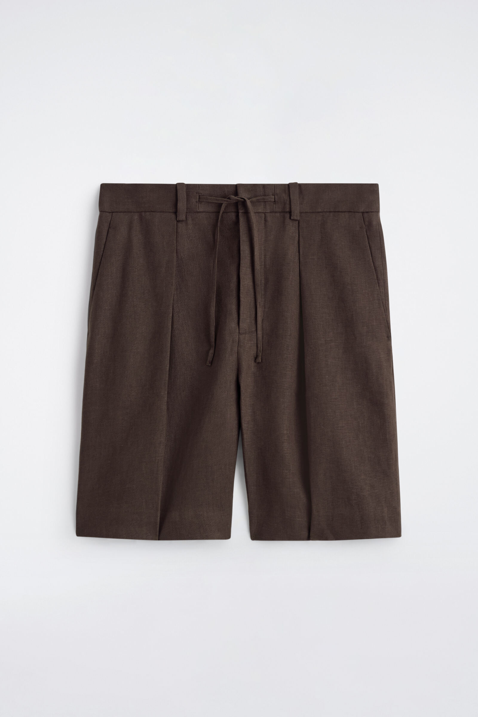 PLEATED LINEN DRAWSTRING SHORTSBROWN