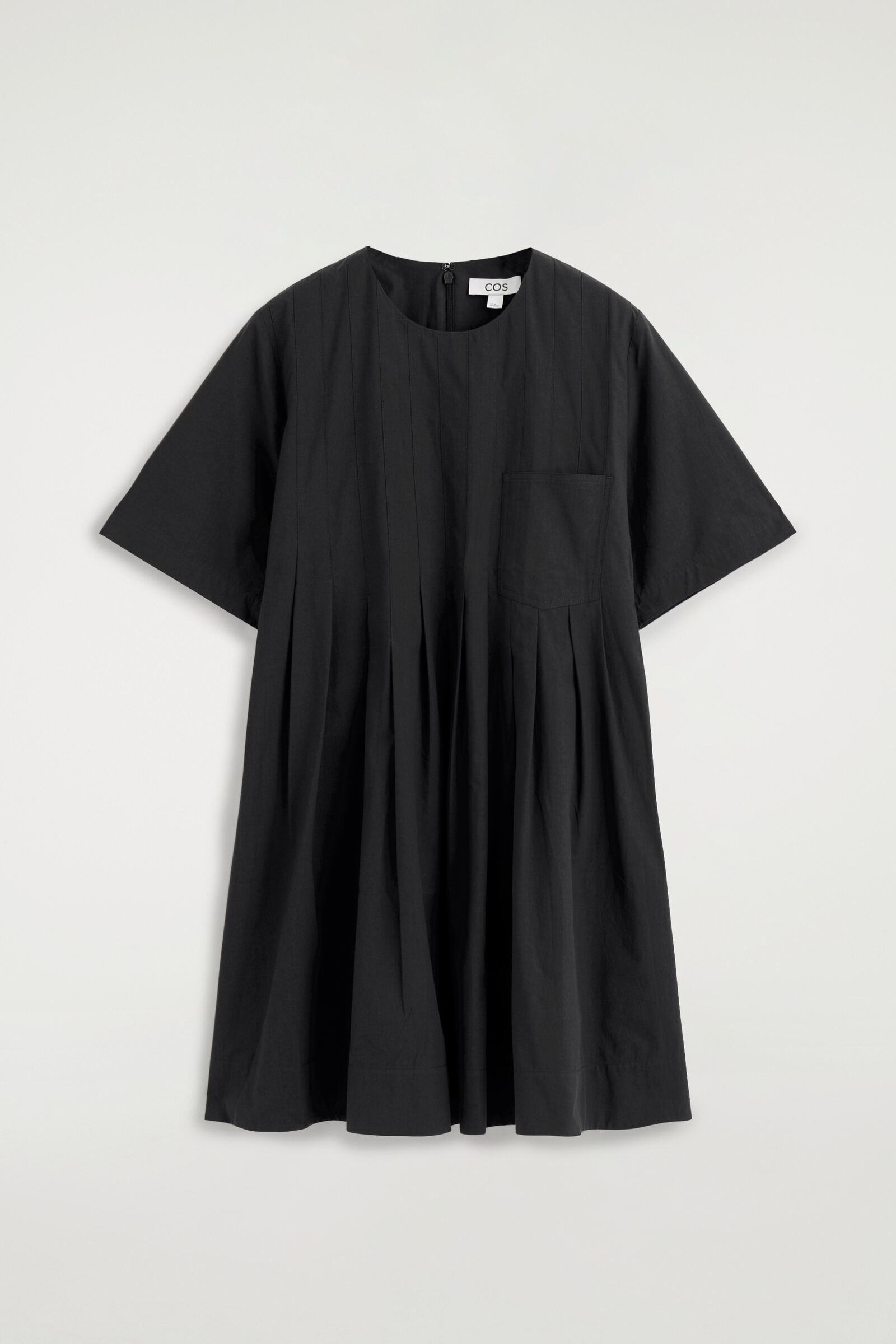 PLEATED COTTON-POPLIN MINI DRESSBLACK
