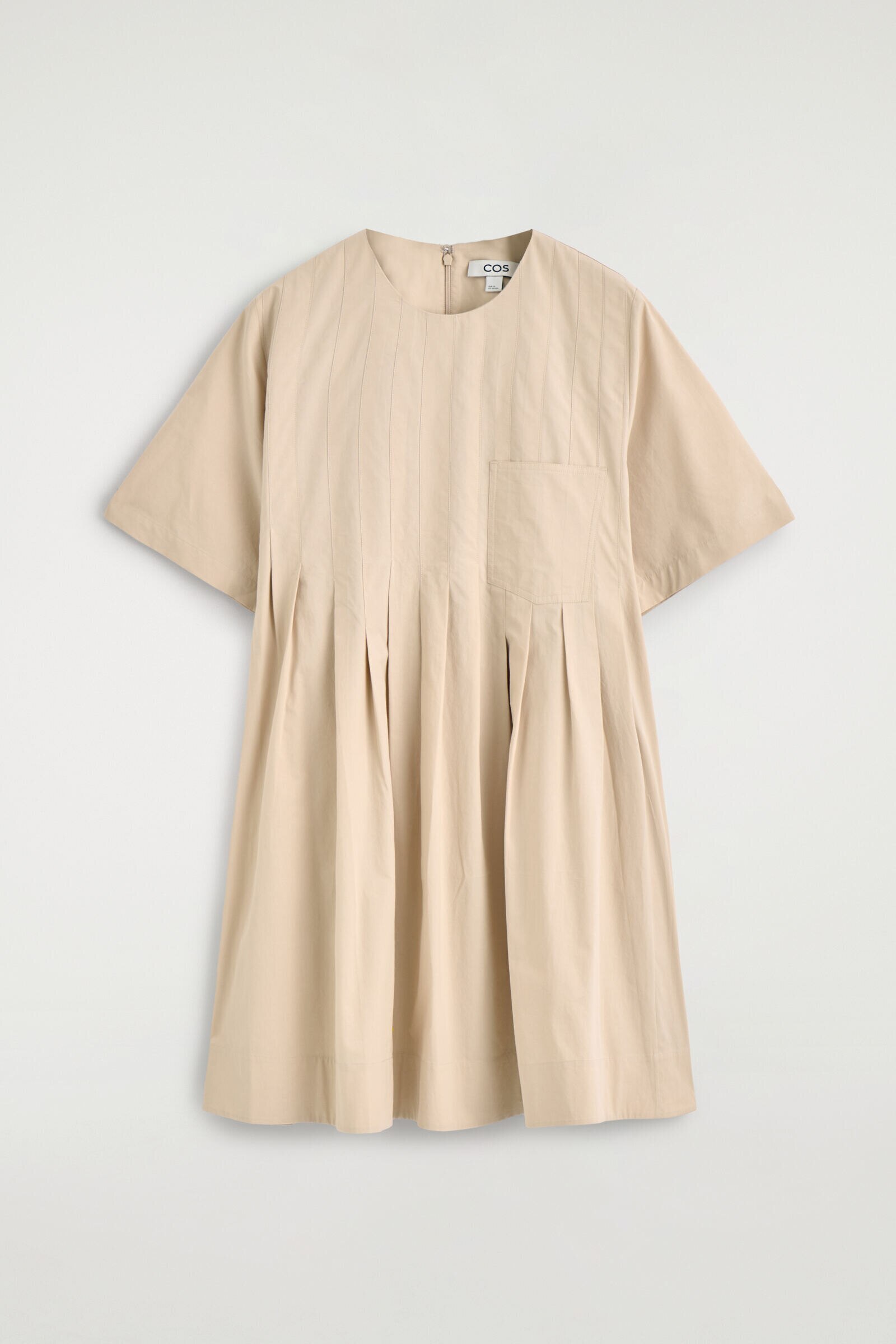 PLEATED COTTON-POPLIN MINI DRESSBEIGE