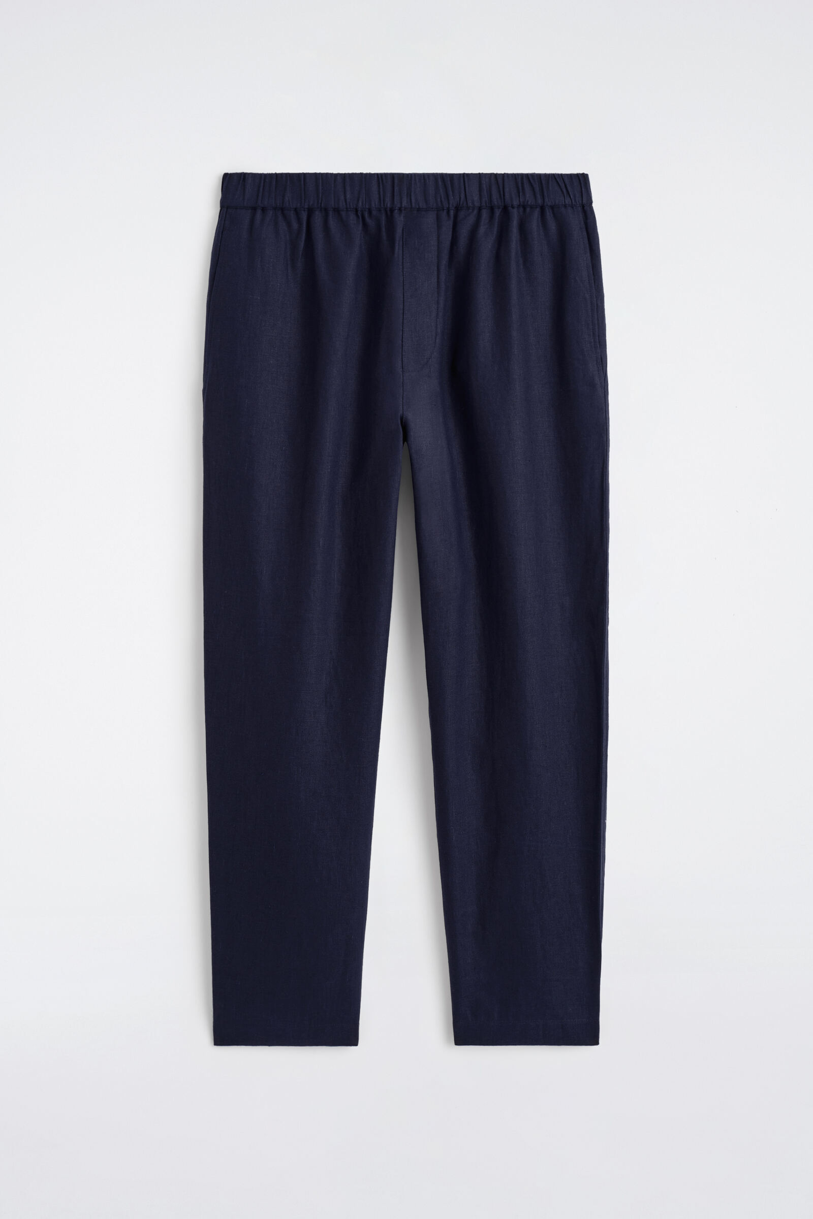 ELASTICATED LINEN REGULAR-FIT TAPERED TROUSERSNAVY