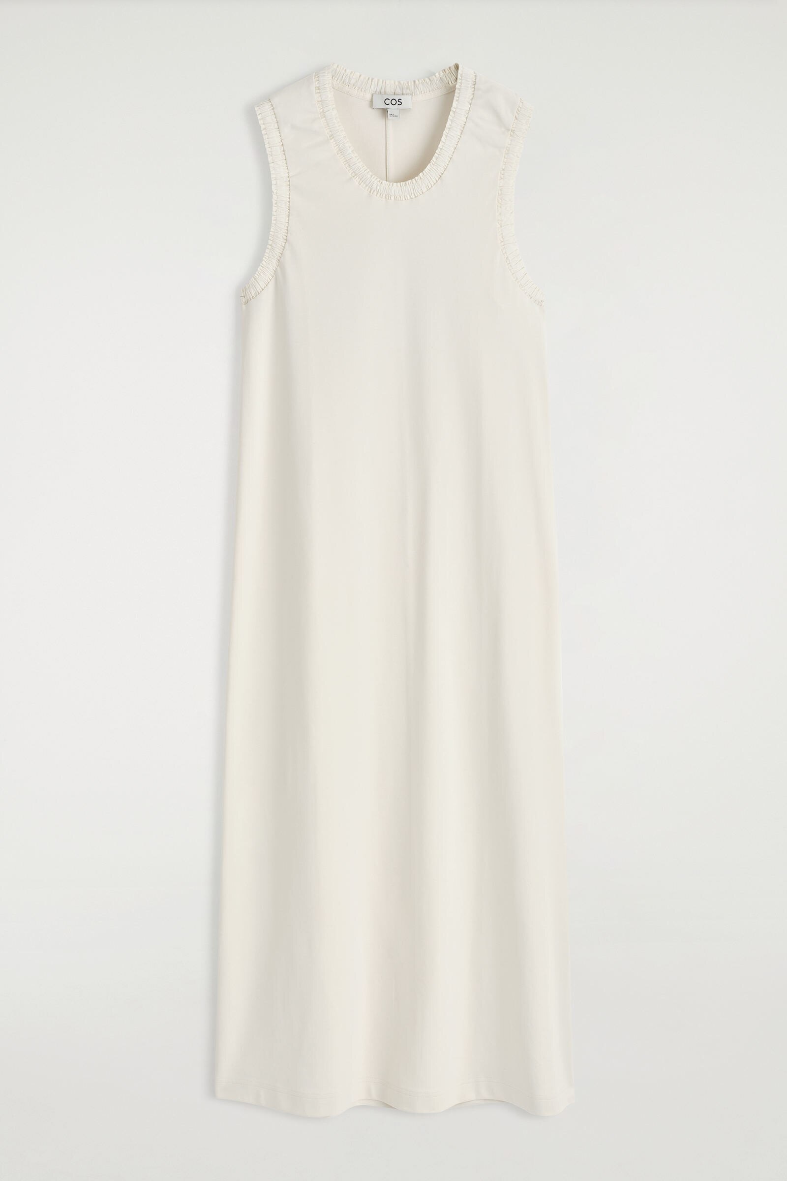 cos sleeveless cotton dress COS Women's Gathered Tiered Maxi Dress in White | Cotton