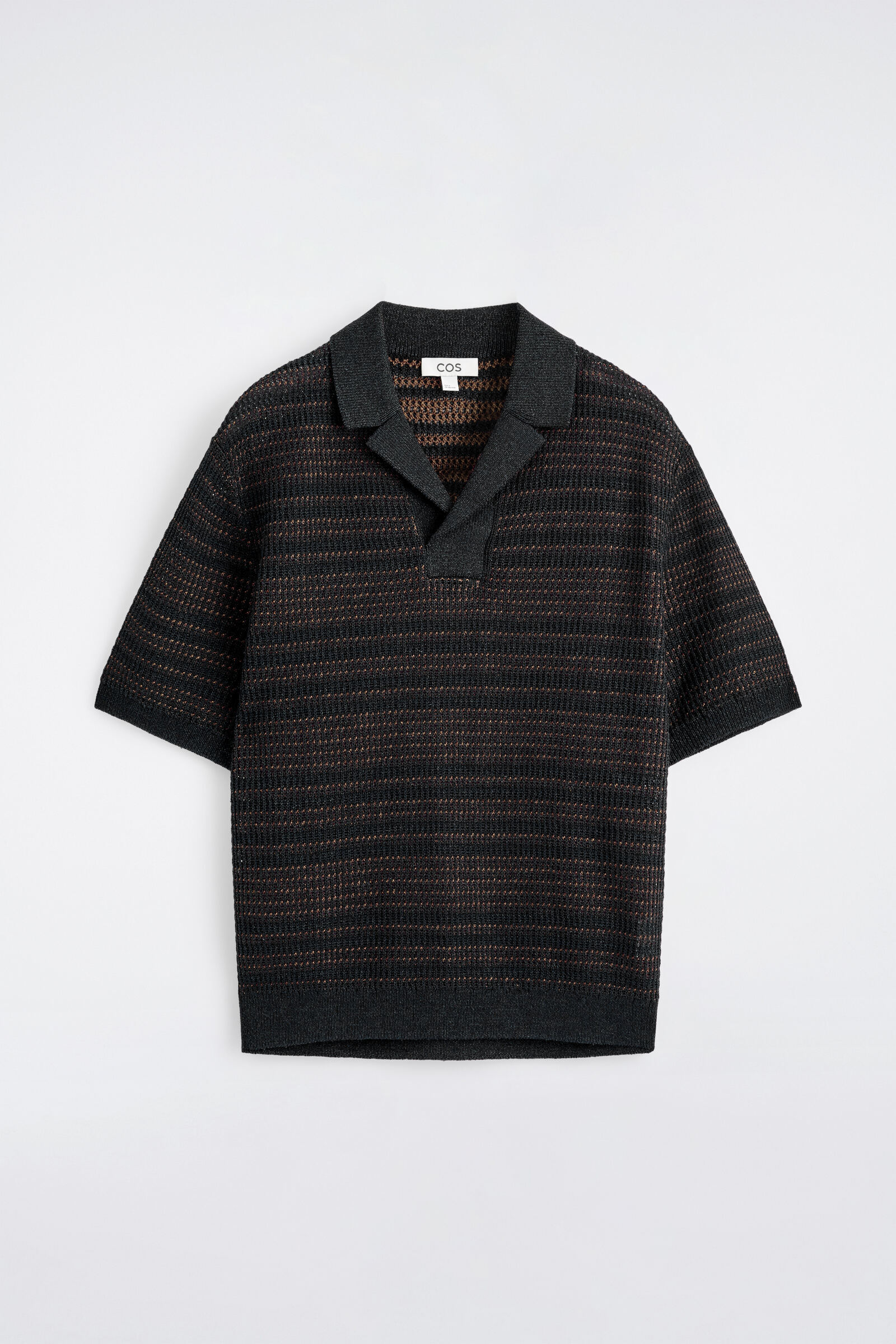 STRIPED OPEN-KNIT POLO SHIRTBLACK / RUST / STRIPED