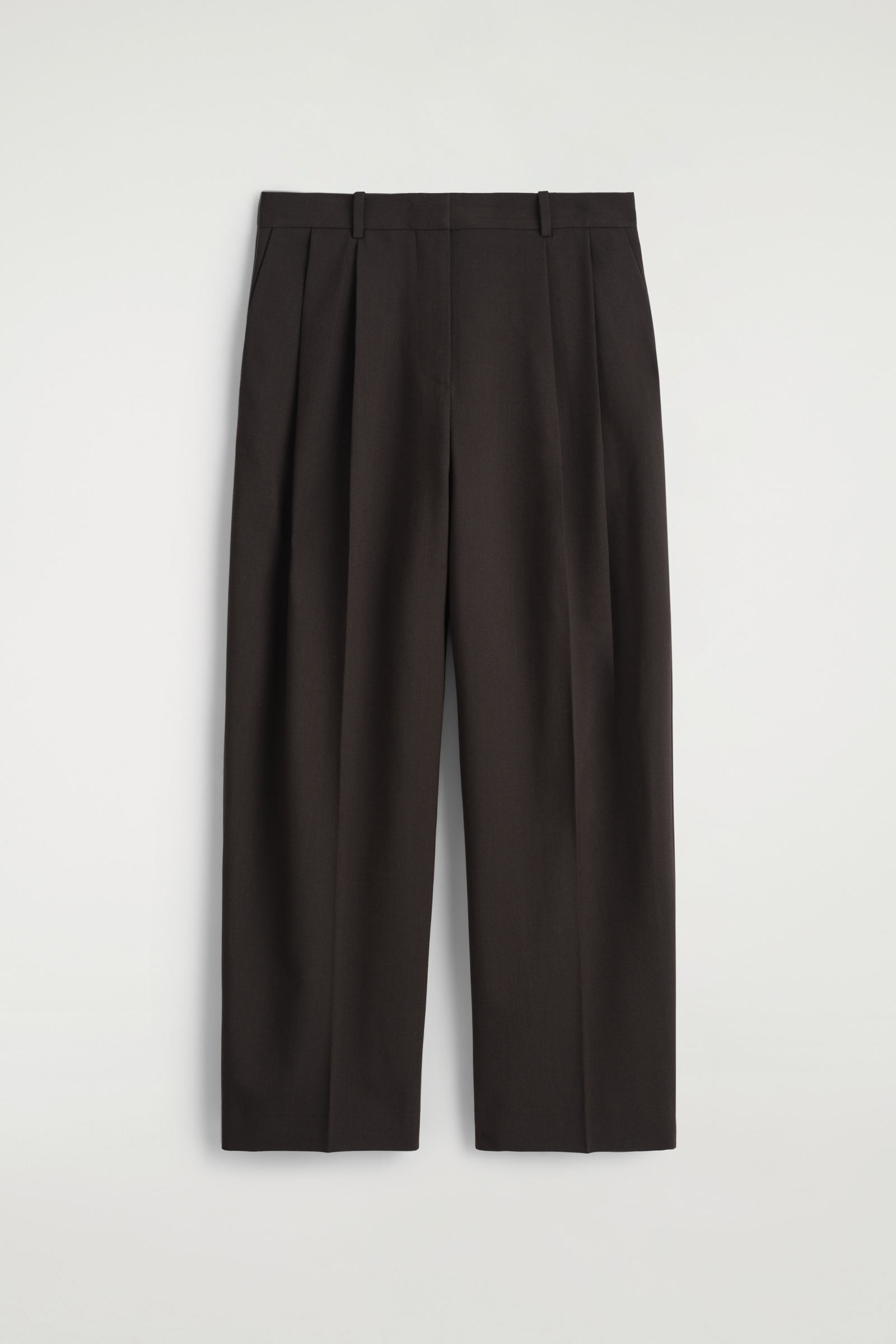 RELAXED TWILL WIDE-LEG TROUSERSDARK BROWN
