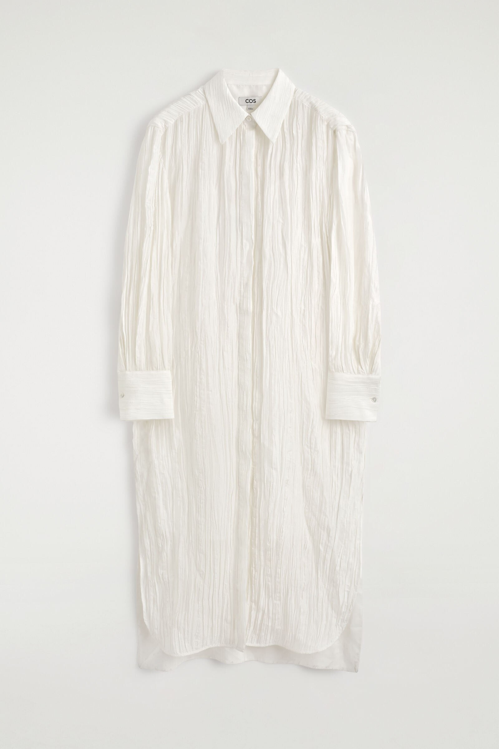 CRINKLED-SILK MIDI SHIRT DRESSWHITE