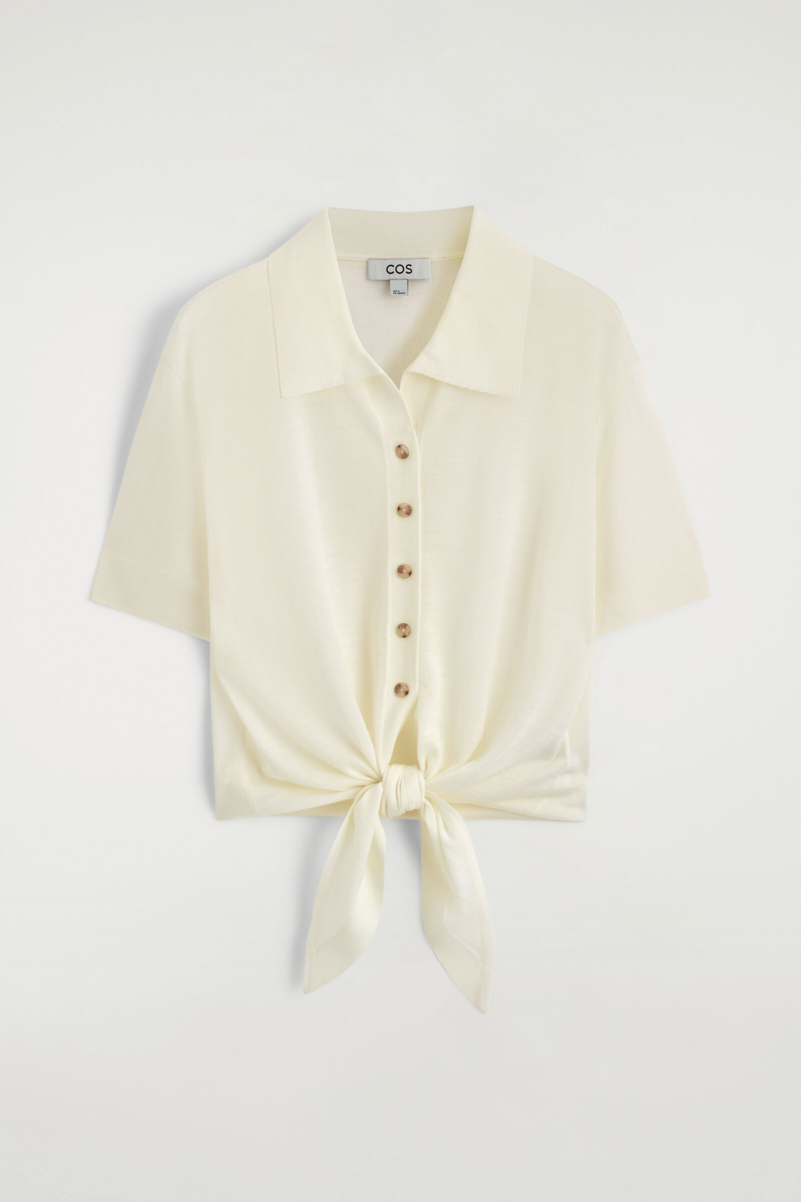 TIE-FRONT KNITTED WOOL SHIRTWHITE