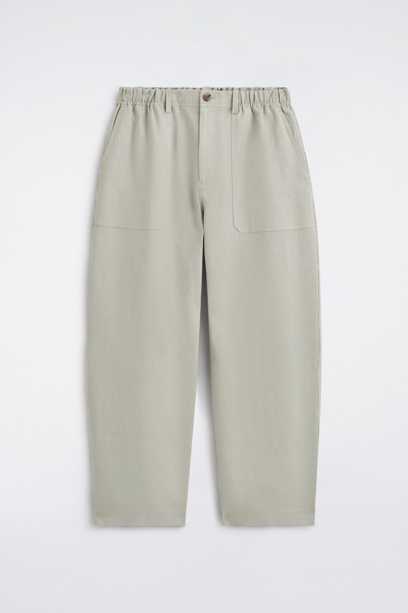 LINEN RELAXED-FIT BARREL-LEG TROUSERSLIGHT GREEN