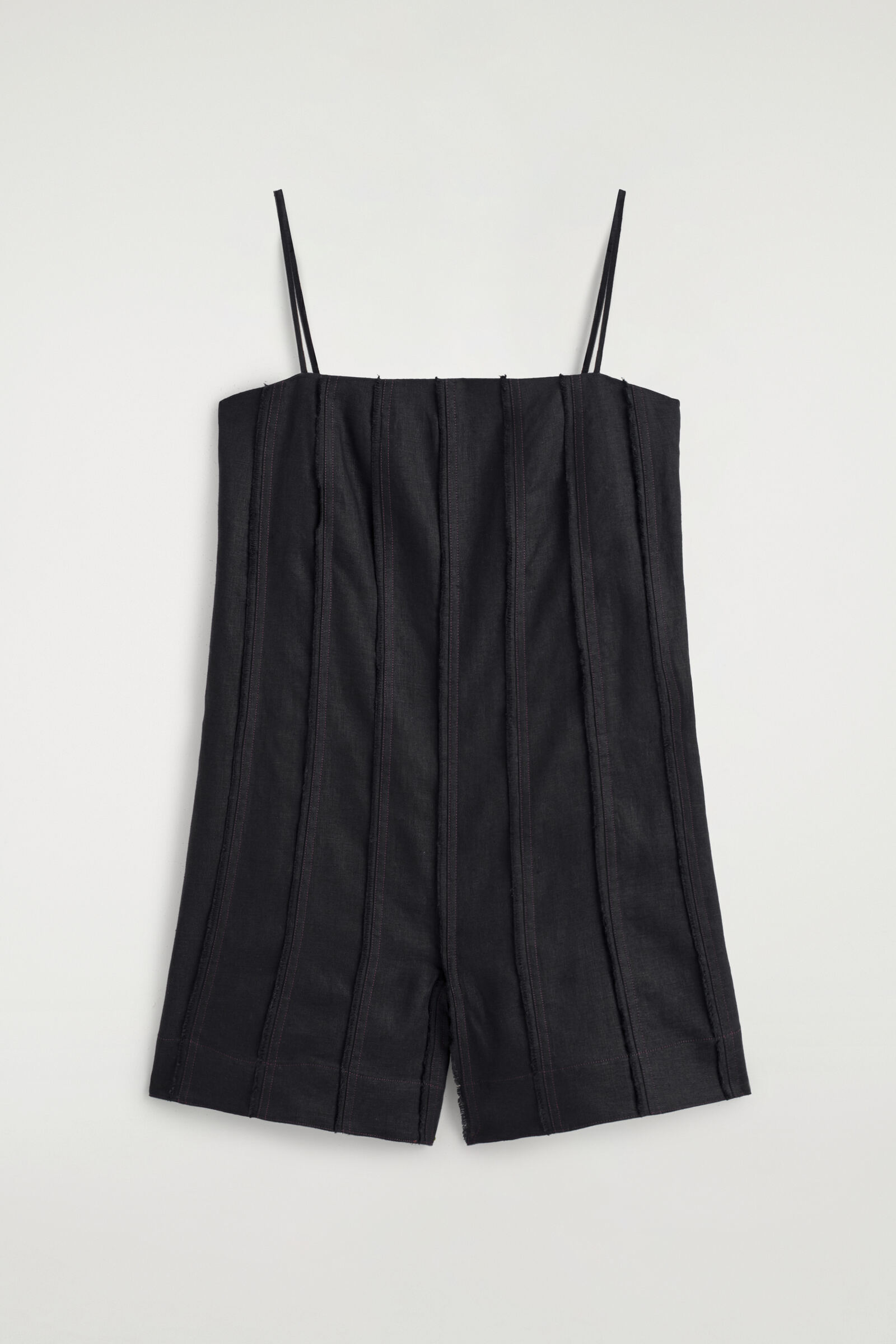 SCULPTED PLEATED LINEN PLAYSUITBLACK