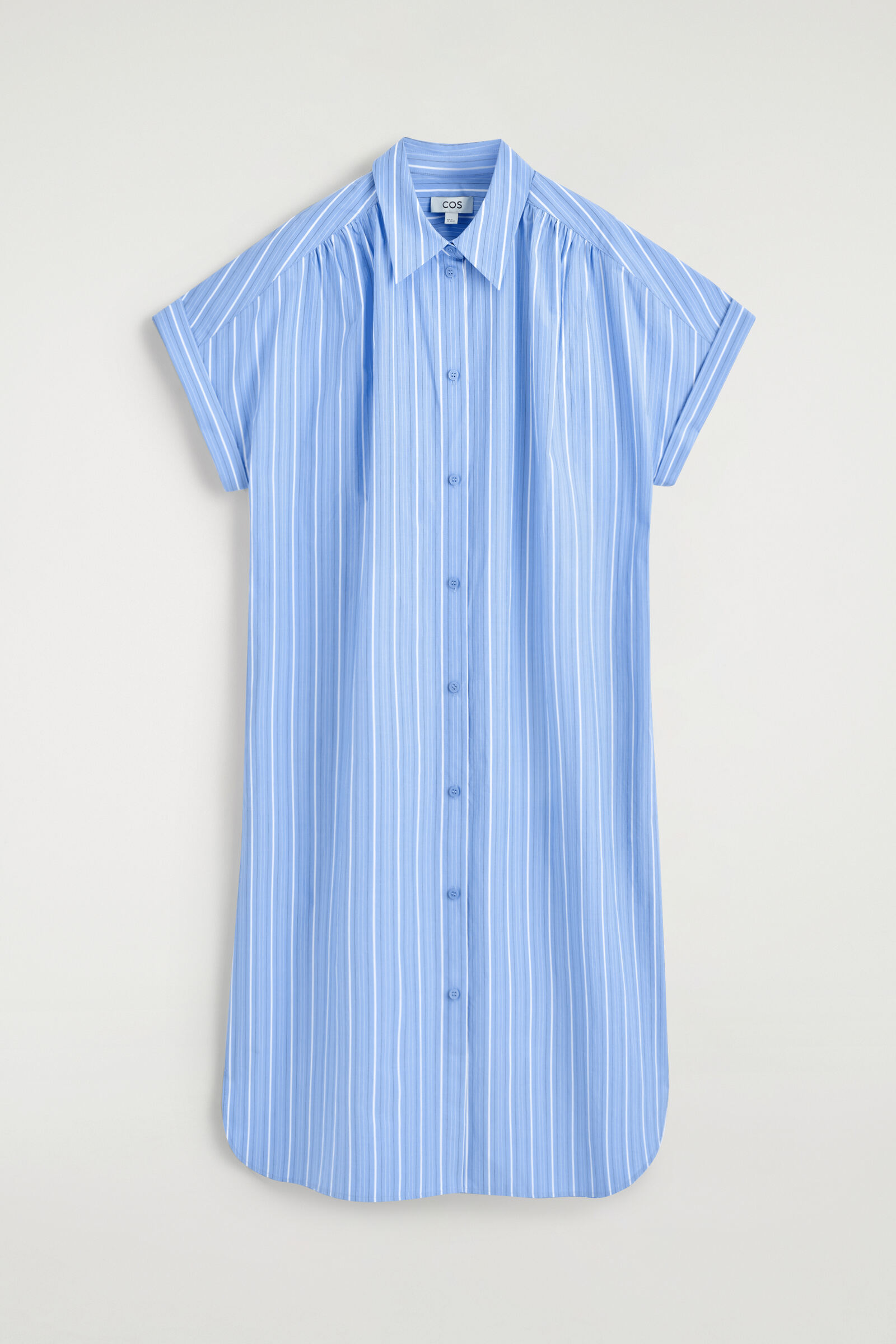 STRIPED SHORT-SLEEVED COTTON SHIRT DRESSBLUE / STRIPED