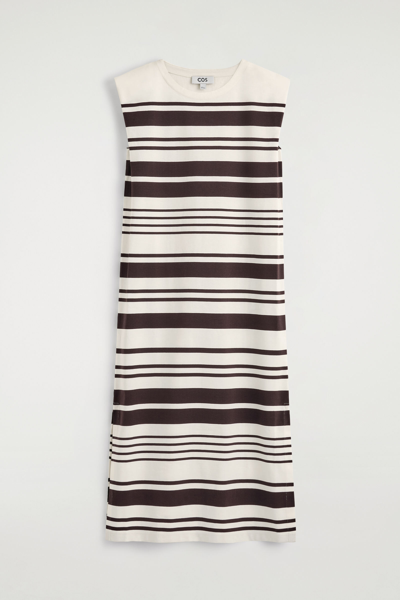 FOLDED-SHOULDER COTTON-JERSEY MIDI DRESSWHITE / BROWN / STRIPED