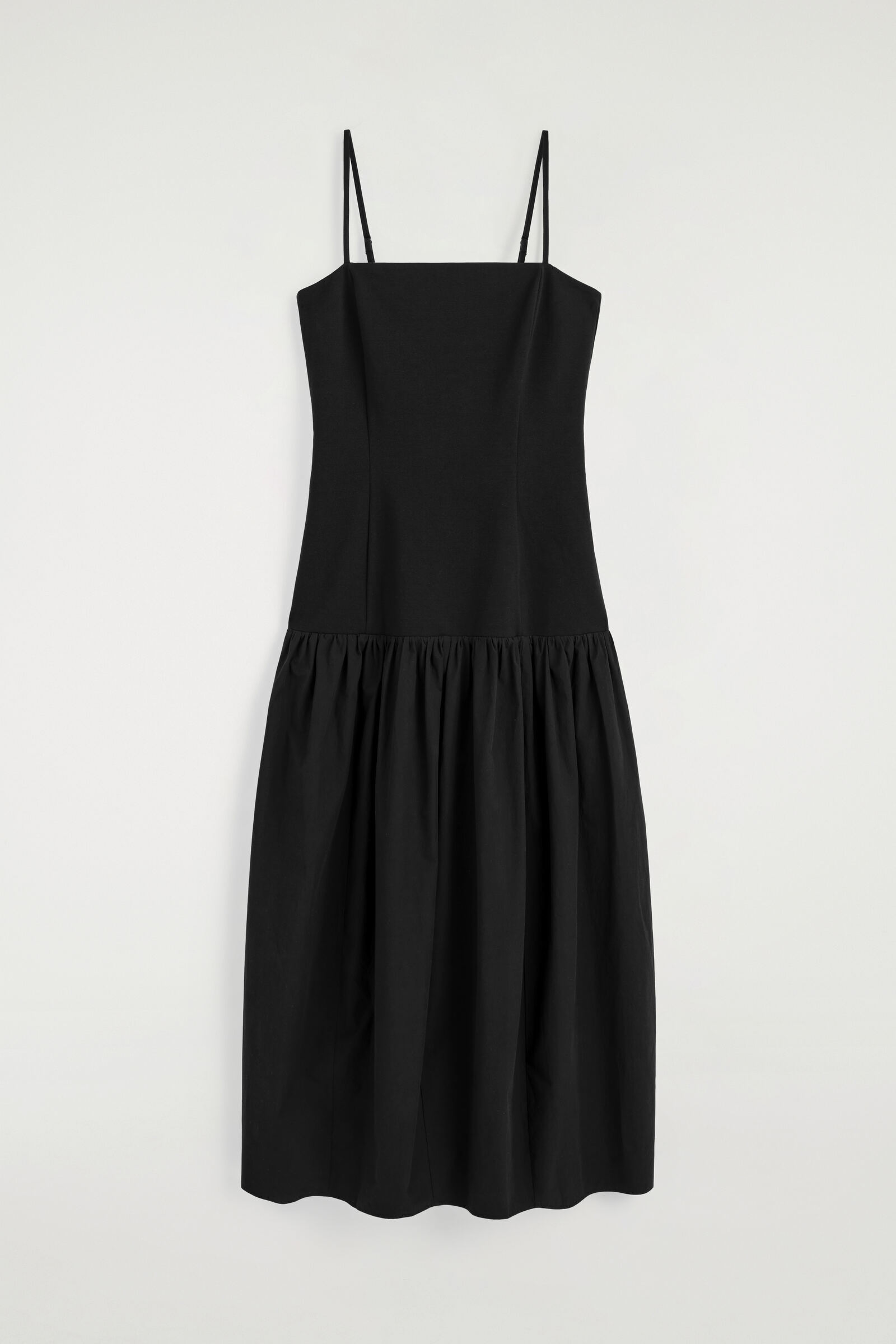 SCULPTED DROPPED-WAIST MIDI DRESSBLACK