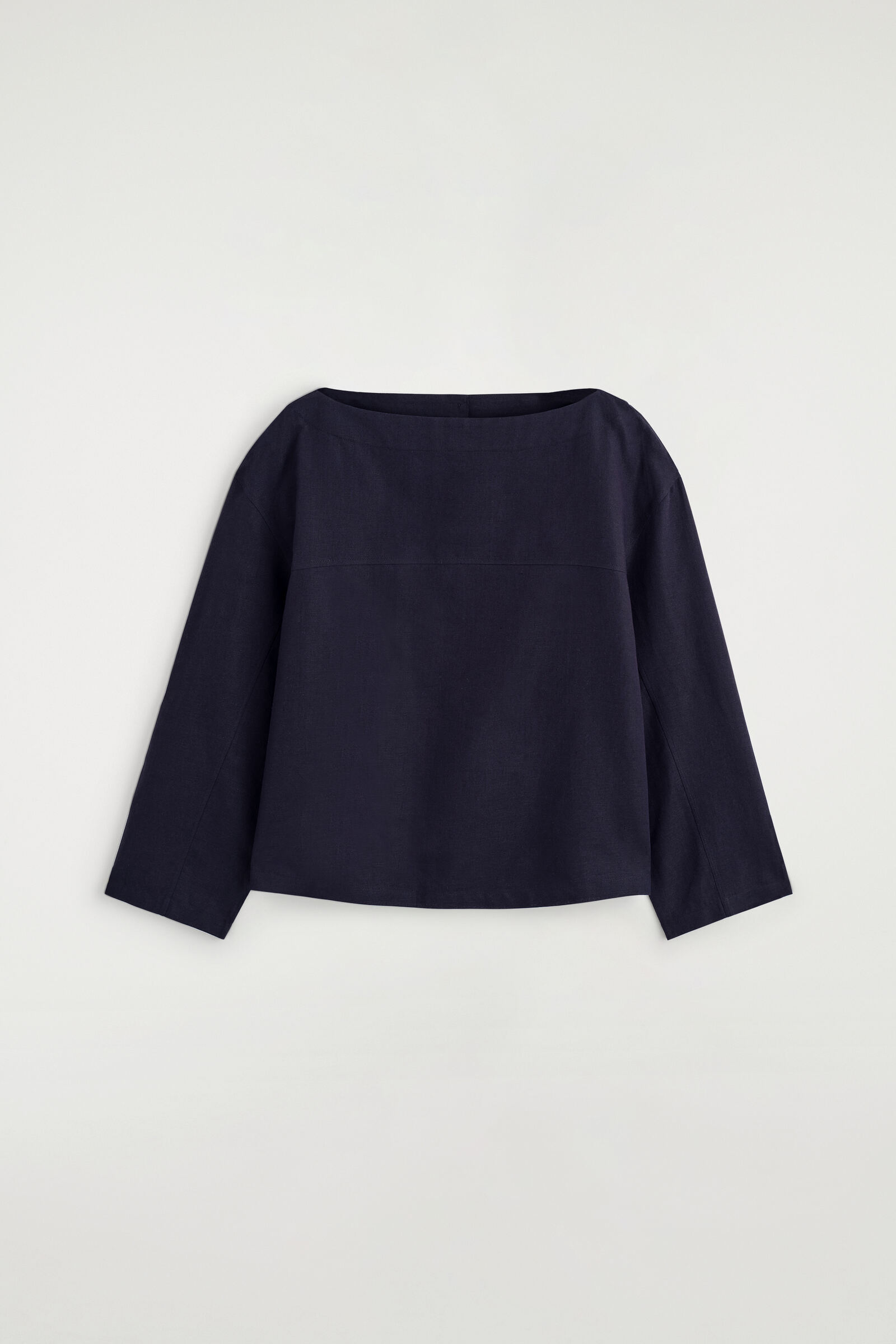 BOAT-NECK LINEN BLOUSENAVY