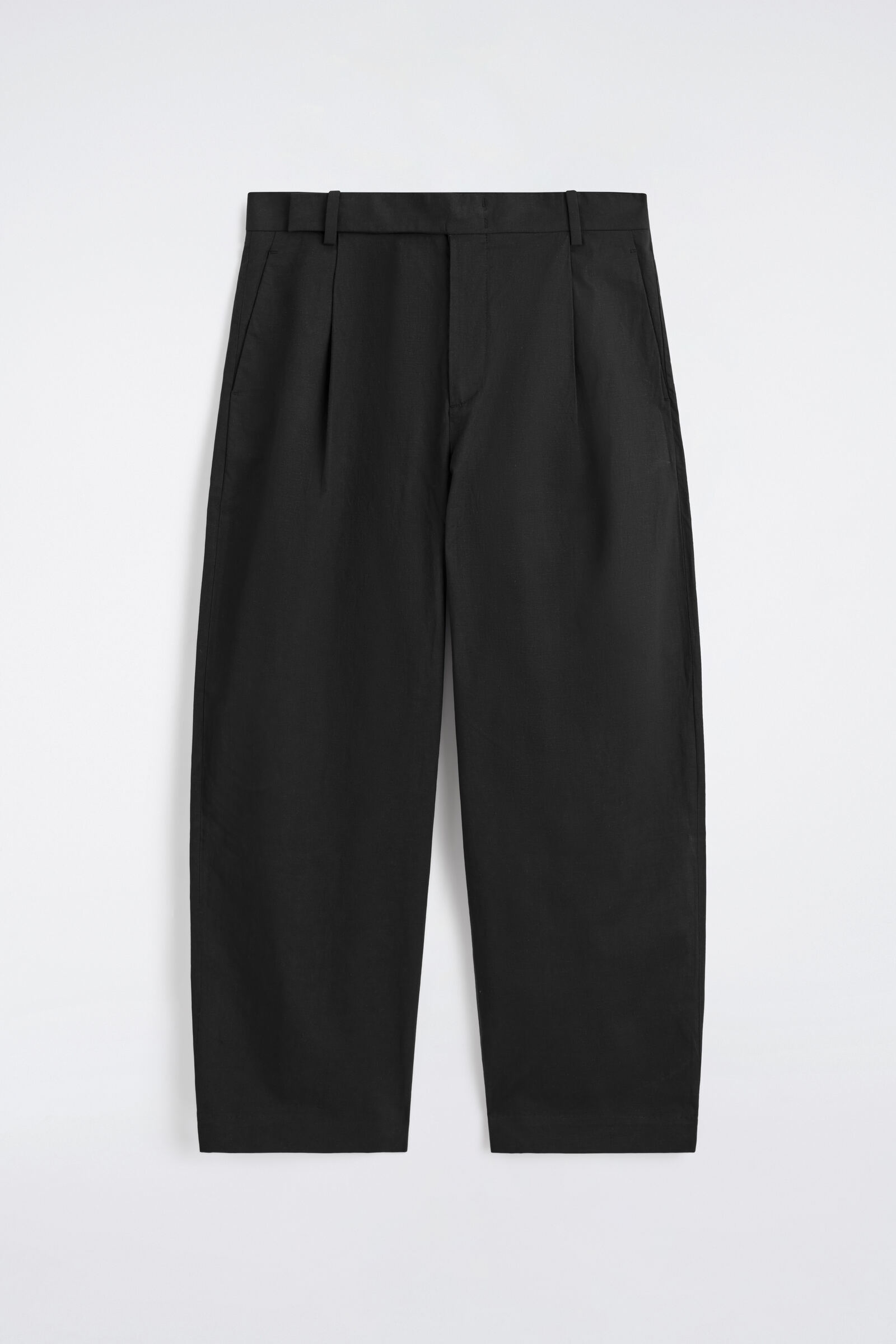 COTTON-LINEN RELAXED-FIT BARREL-LEG TROUSERSBLACK