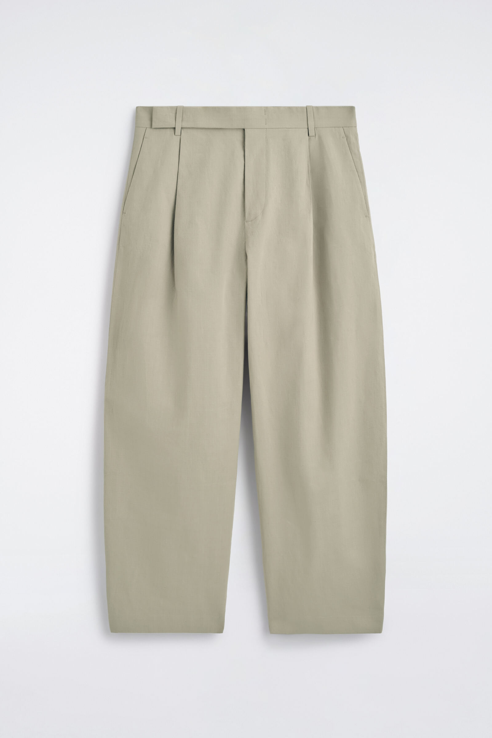 COTTON-LINEN RELAXED-FIT BARREL-LEG TROUSERSKHAKI