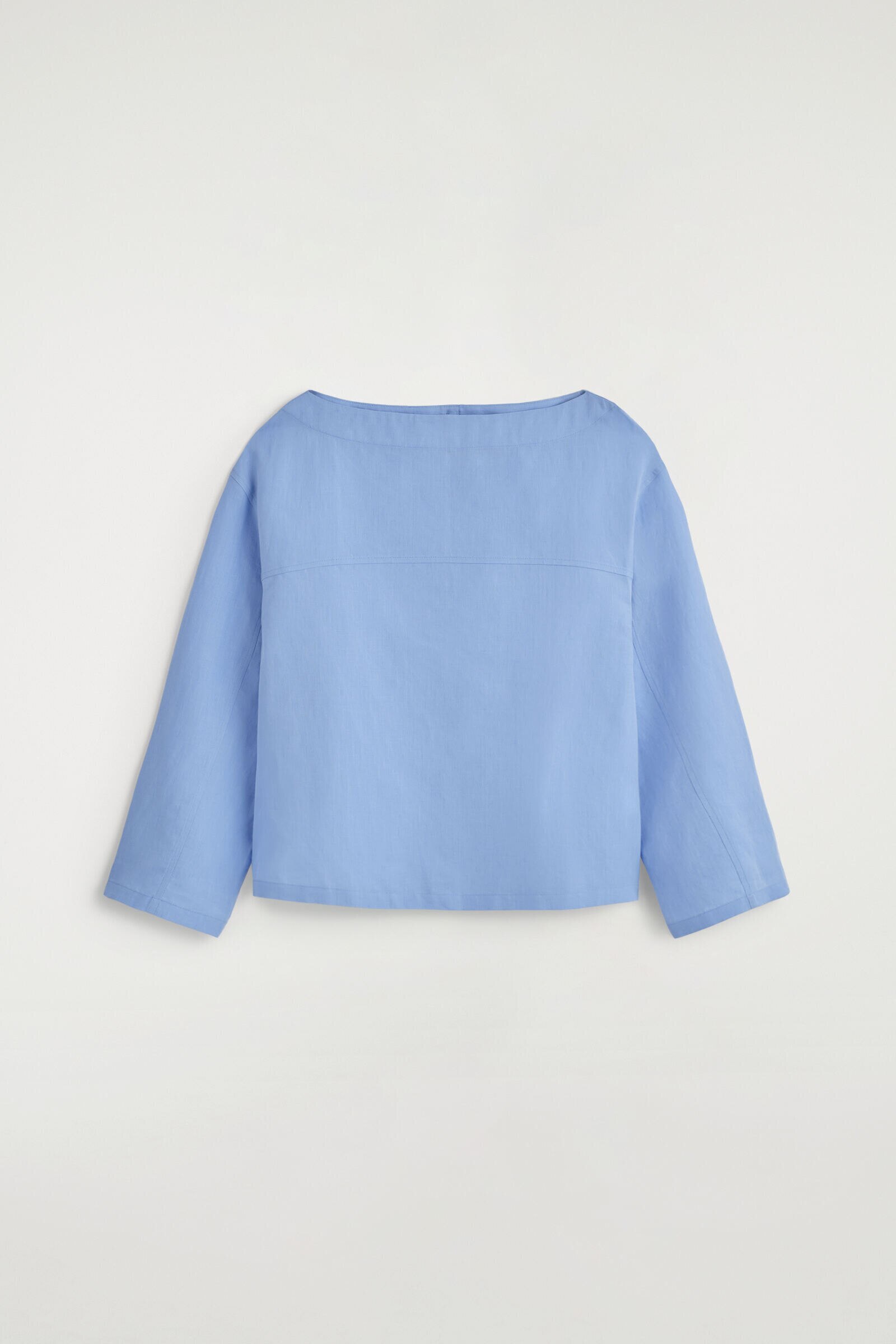 BOAT-NECK LINEN BLOUSELIGHT BLUE