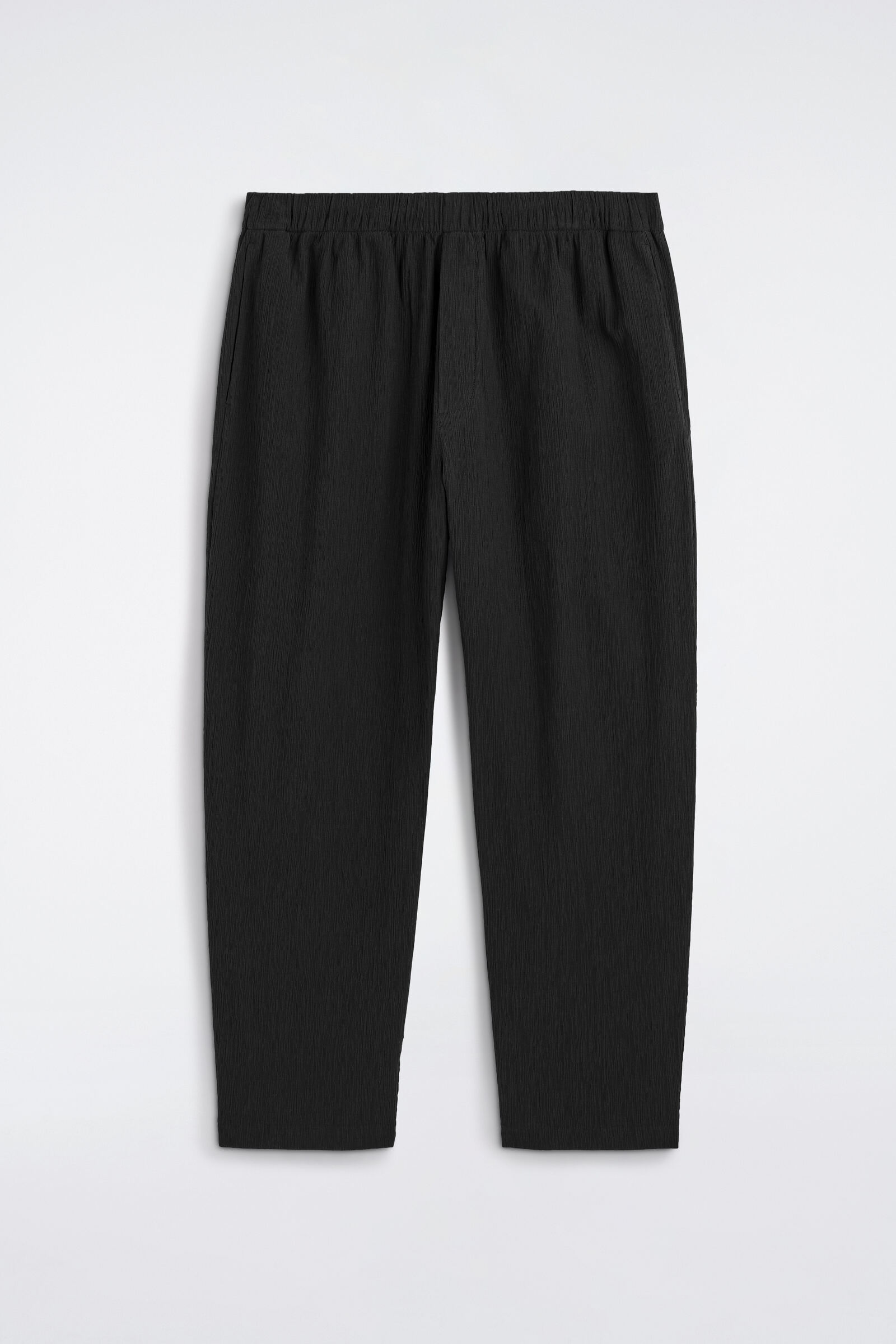 CRINKLED-COTTON RELAXED-FIT TAPERED TROUSERSBLACK